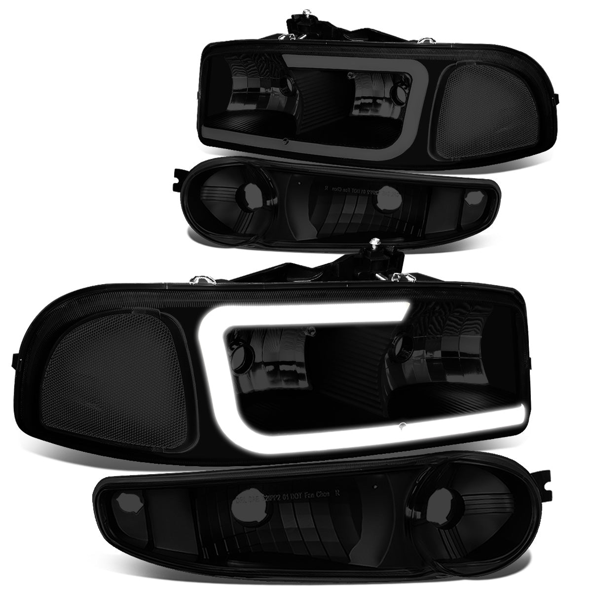 FAROS 00-06 GMC YUKON / 01-06 GMC YUKON XL 1500 / 02-06 GMC SIERRA 1500 / 2007 GMC SIERRA 1500 CLASSIC - FITS DENALI MODELS ONLY - LED DRL - BLACK HOUSING / SMOKE LENS / CLEAR CORNER - 9005 LOW BEAM / 9005 HIGH BEAM