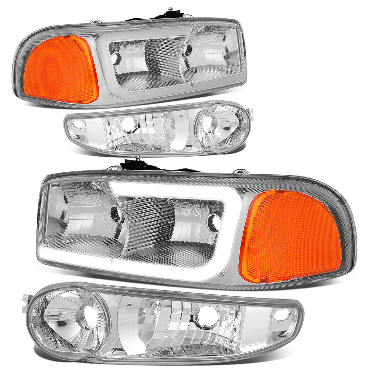 FAROS 00-06 GMC YUKON / 01-06 GMC YUKON XL 1500 / 02-06 GMC SIERRA 1500 / 2007 GMC SIERRA 1500 CLASSIC - FITS DENALI MODELS ONLY - LED DRL - CHROME HOUSING / AMBER CORNER - 9005 LOW BEAM / 9005 HIGH BEAM