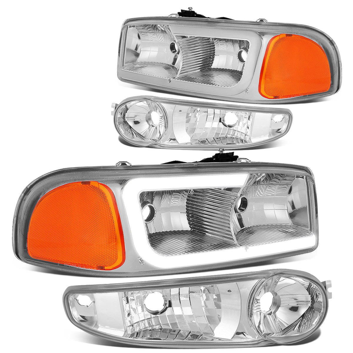 FAROS 00-06 GMC YUKON / 01-06 GMC YUKON XL 1500 / 02-06 GMC SIERRA 1500 / 2007 GMC SIERRA 1500 CLASSIC - FITS DENALI MODELS ONLY - LED DRL - CHROME HOUSING / AMBER CORNER - 9005 LOW BEAM / 9005 HIGH BEAM
