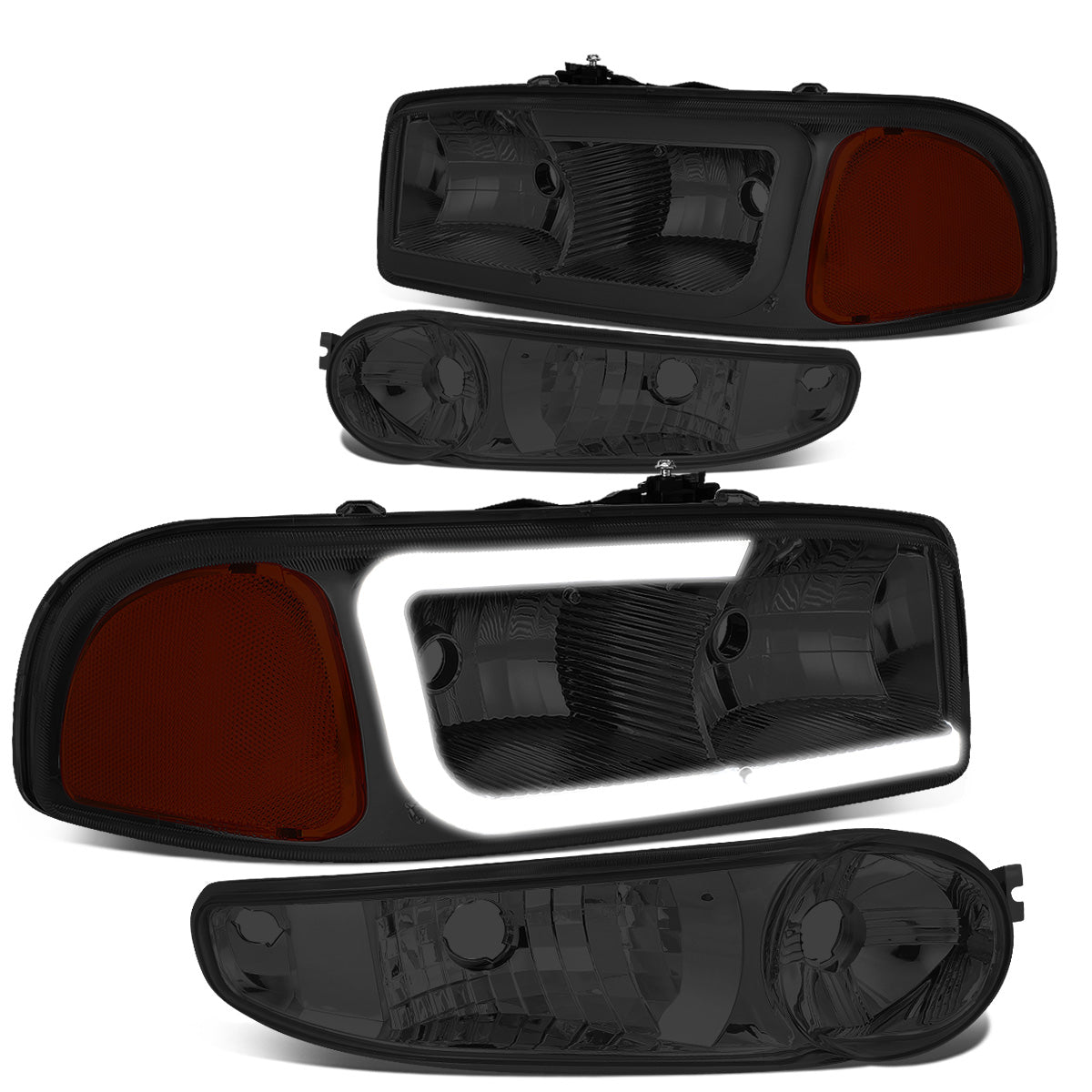 FAROS 00-06 GMC YUKON / 01-06 GMC YUKON XL 1500 / 02-06 GMC SIERRA 1500 / 2007 GMC SIERRA 1500 CLASSIC - FITS DENALI MODELS ONLY - LED DRL - SMOKE HOUSING / AMBER CORNER - 9005 LOW BEAM / 9005 HIGH BEAM