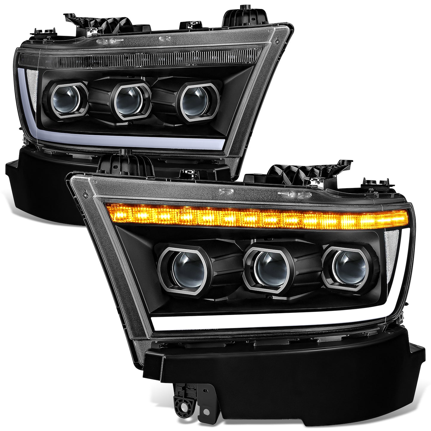 FAROS RAM 1500 2019-2024 - WITH FACTORY HALOGEN HEADLIGHTS - OE STYLE - 9005 HIGH / H11 LOW / 12961 MARKER - BLACK HOUSING / CLEAR CORNER