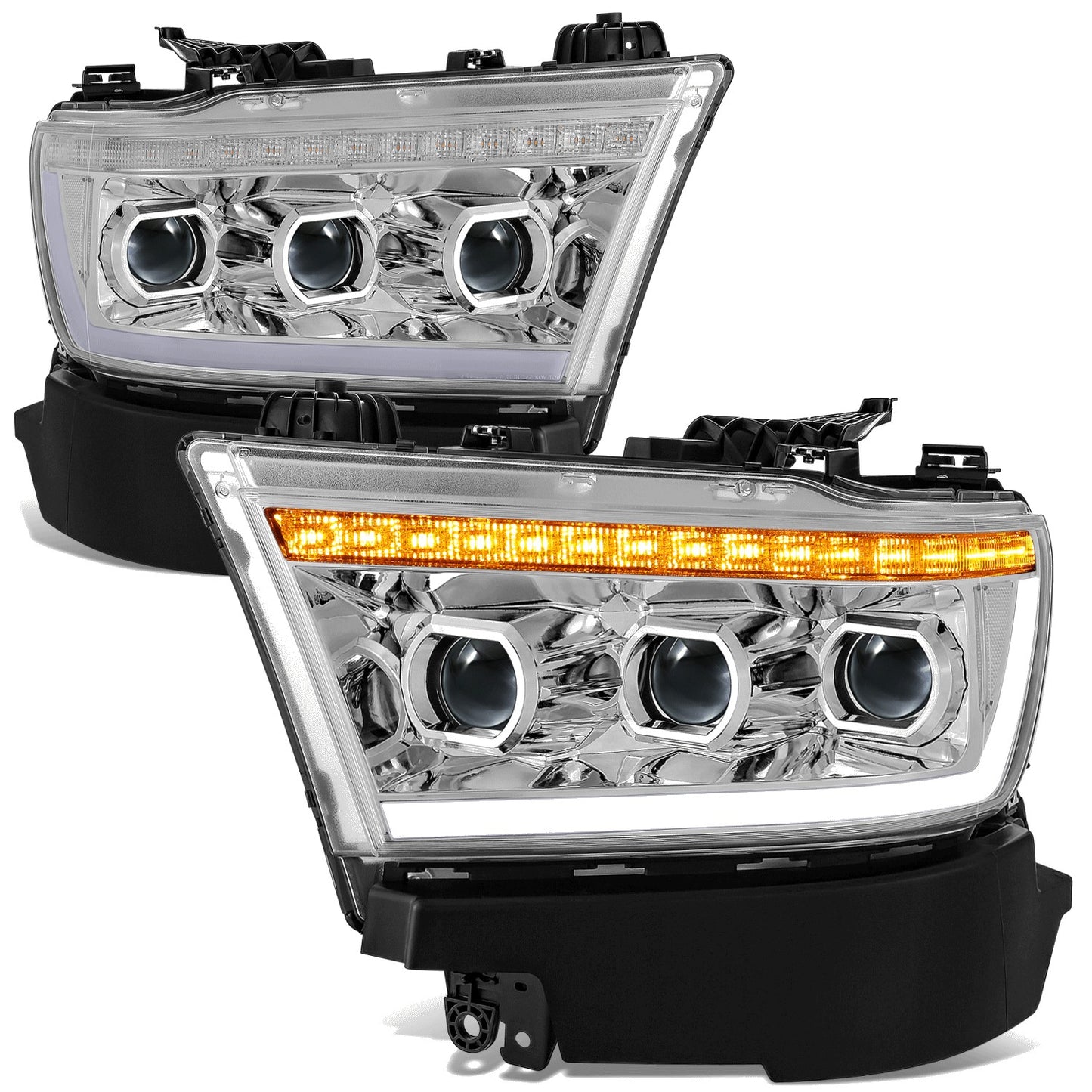 FAROS RAM 1500 2019-2024 - WITH FACTORY HALOGEN HEADLIGHTS - OE STYLE - 9005 HIGH / H11 LOW / 12961 MARKER - CHROME HOUSING / CLEAR CORNER