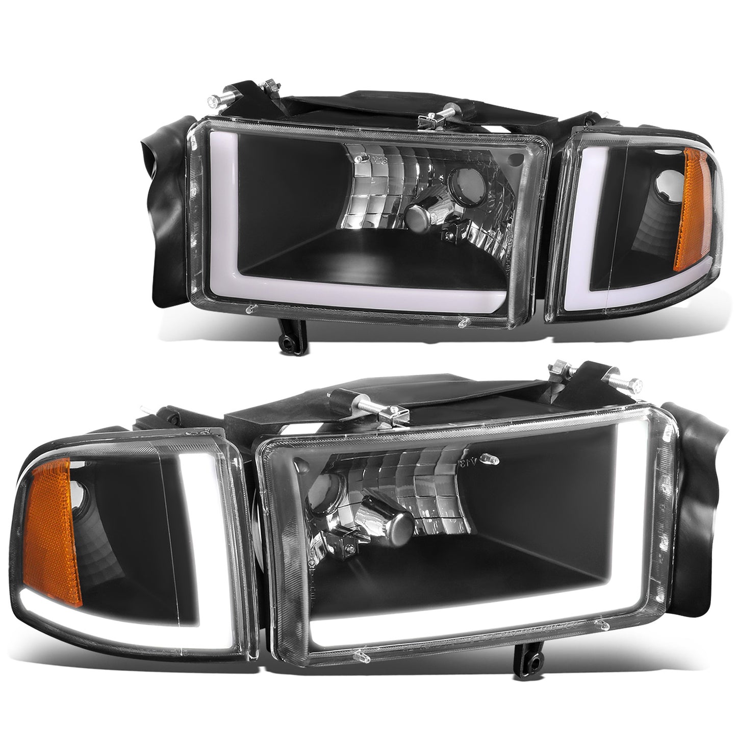 FAROS 94-01 DODGE RAM 1500 / 94-02 DODGE RAM 2500 3500 - DOES NOT FIT SPORT MODELS - LED DRL - BLACK HOUSING / AMBER CORNER - 9004 HIGH / LOW BEAM BULBS