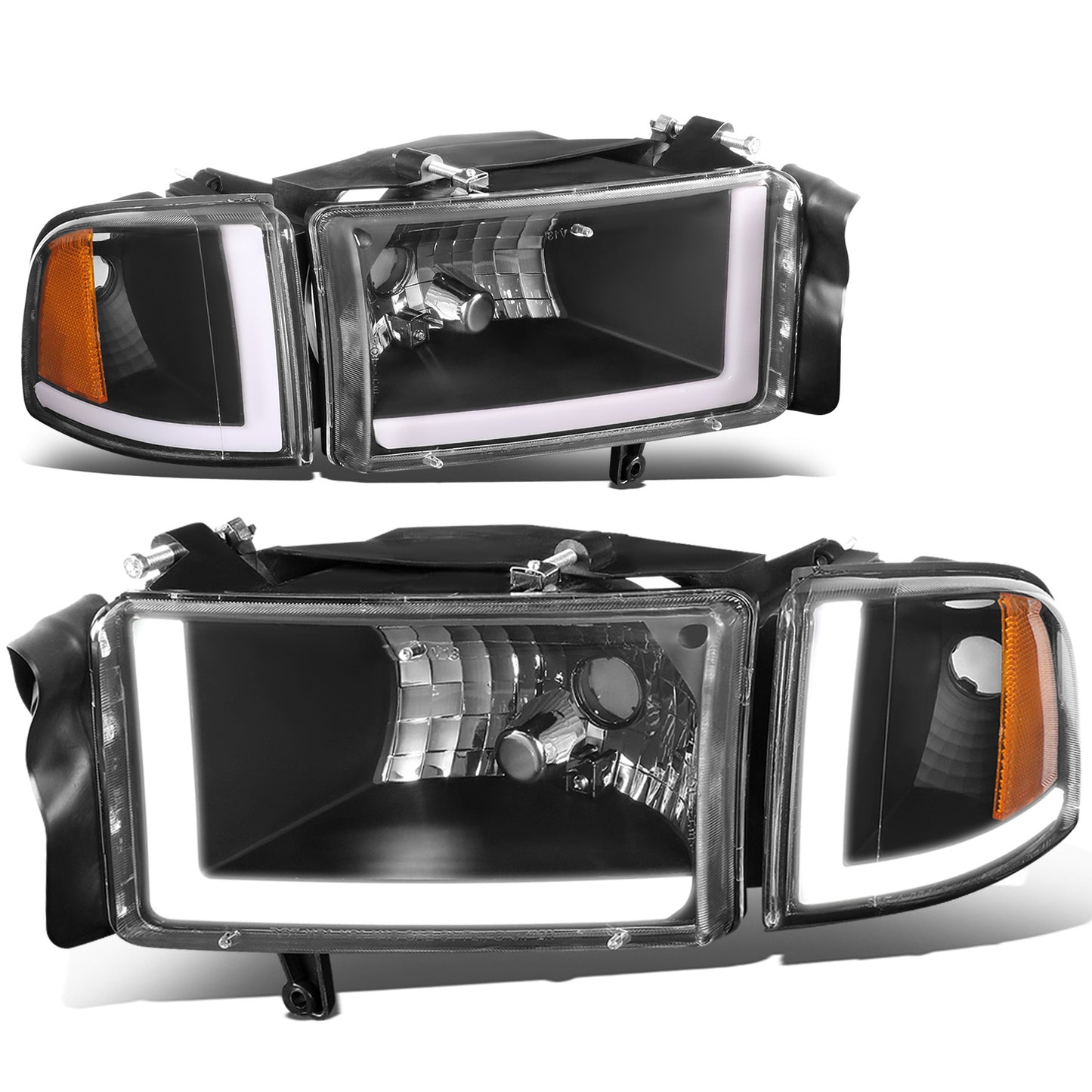 FAROS 94-01 DODGE RAM 1500 / 94-02 DODGE RAM 2500 3500 - DOES NOT FIT SPORT MODELS - LED DRL - BLACK HOUSING / AMBER CORNER - 9004 HIGH / LOW BEAM BULBS
