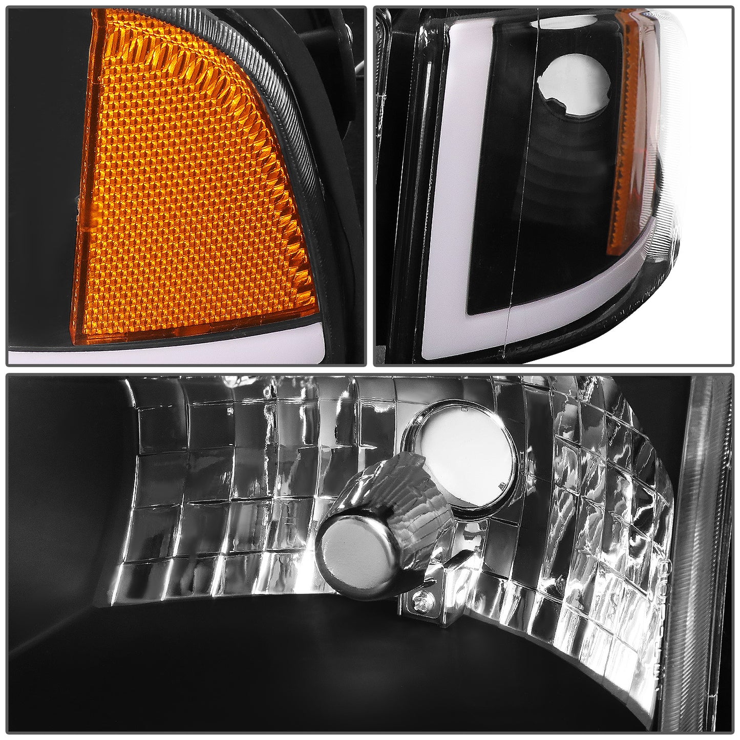 FAROS 94-01 DODGE RAM 1500 / 94-02 DODGE RAM 2500 3500 - DOES NOT FIT SPORT MODELS - LED DRL - BLACK HOUSING / AMBER CORNER - 9004 HIGH / LOW BEAM BULBS