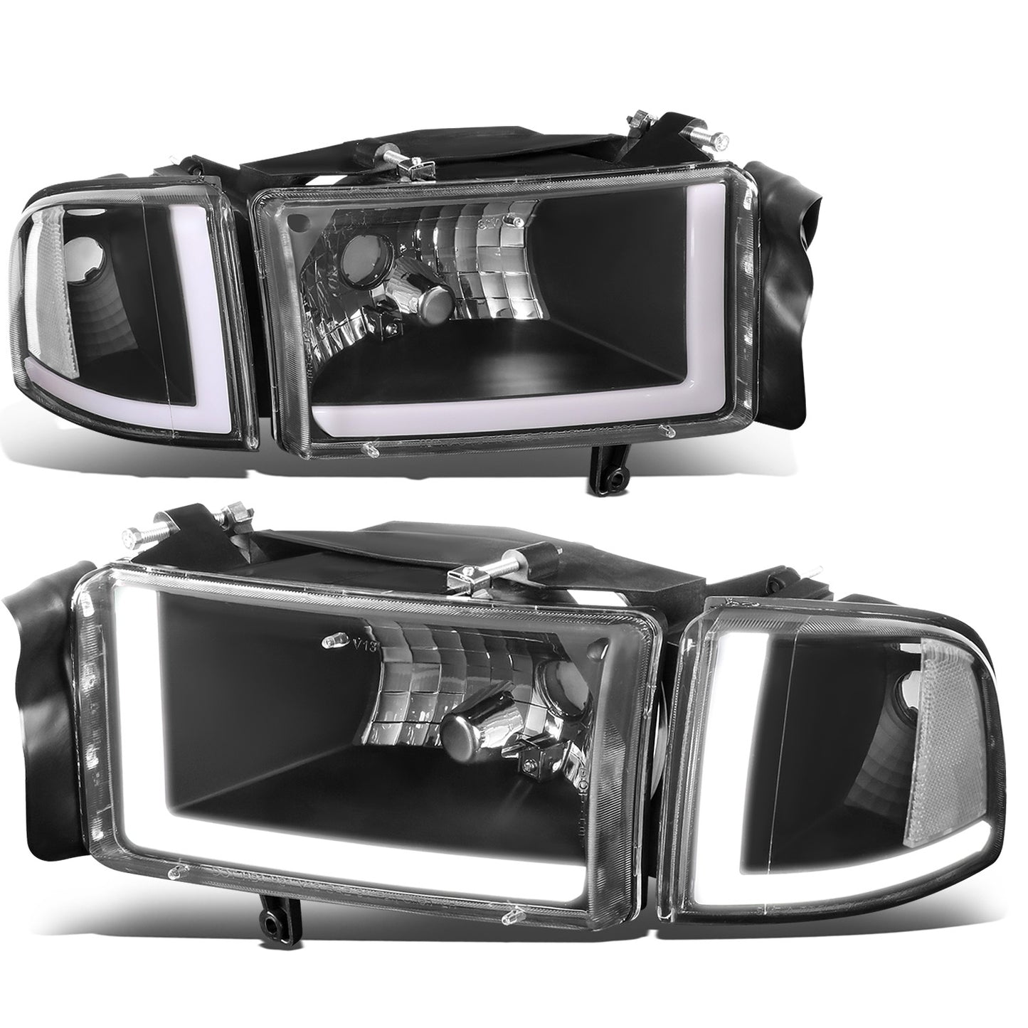 FAROS 94-01 DODGE RAM 1500 / 94-02 DODGE RAM 2500 3500 - DOES NOT FIT SPORT MODELS - LED DRL - BLACK HOUSING / CLEAR CORNER - 9004 HIGH / LOW BEAM BULBS