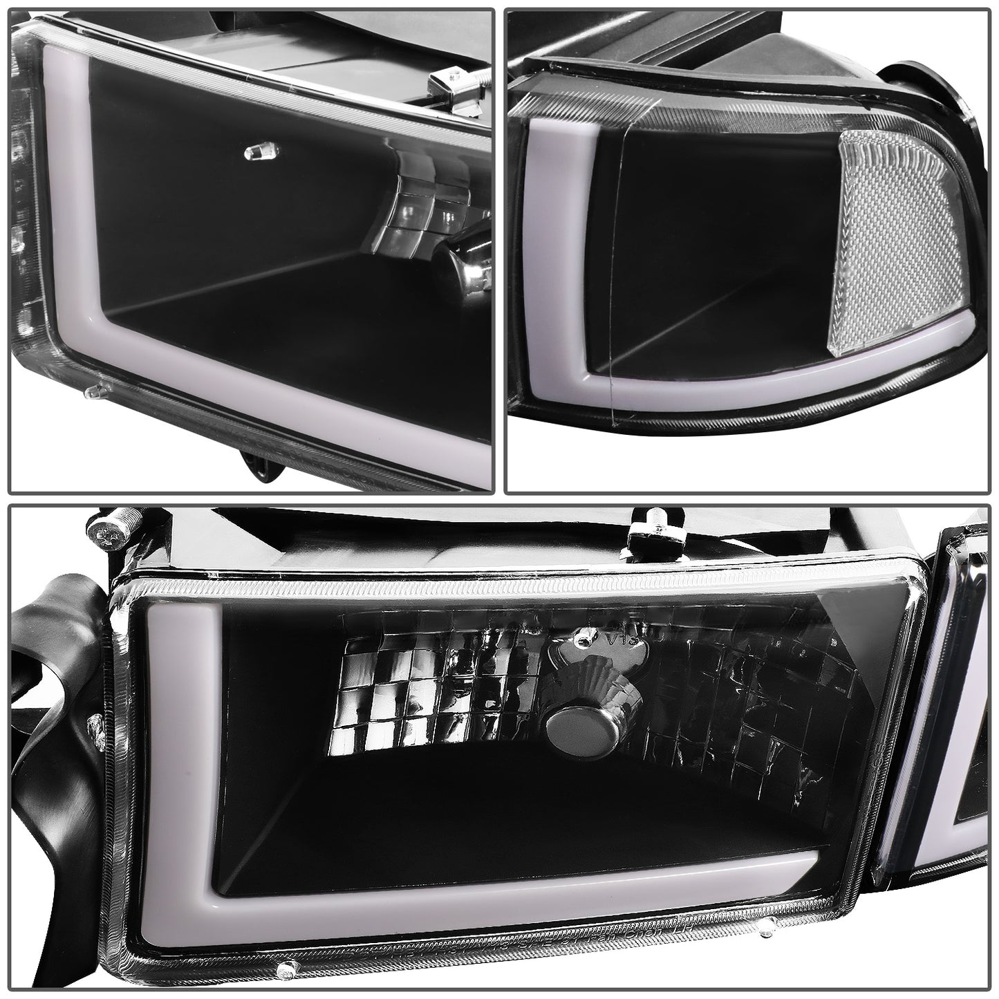 FAROS 94-01 DODGE RAM 1500 / 94-02 DODGE RAM 2500 3500 - DOES NOT FIT SPORT MODELS - LED DRL - BLACK HOUSING / CLEAR CORNER - 9004 HIGH / LOW BEAM BULBS