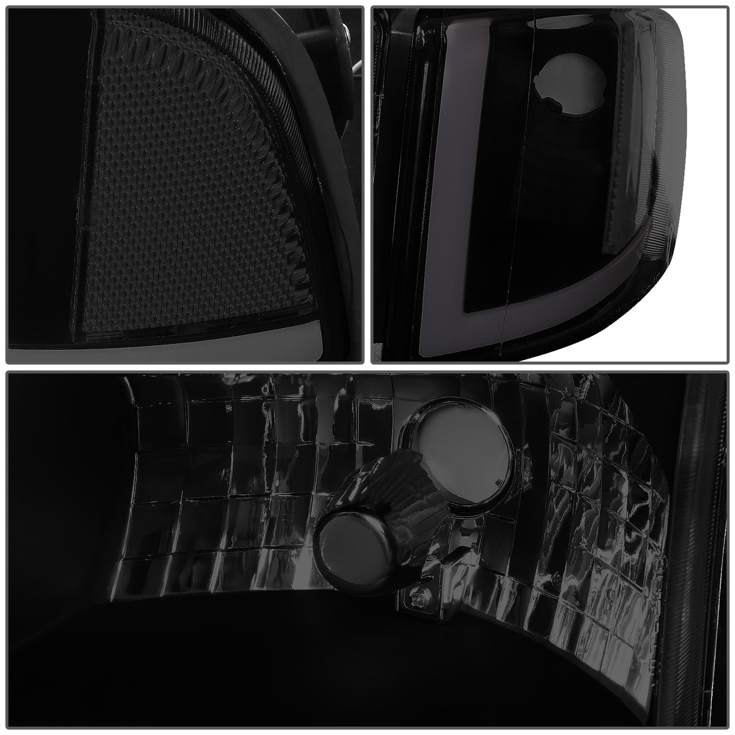 FAROS 94-01 DODGE RAM 1500 / 94-02 DODGE RAM 2500 3500 - DOES NOT FIT SPORT MODELS - LED DRL - BLACK HOUSING / SMOKE LENS / CLEAR CORNER - 9004 HIGH / LOW BEAM BULBS