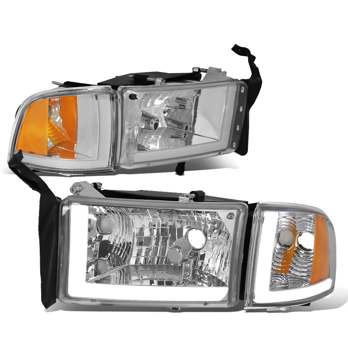 FAROS 94-01 DODGE RAM 1500 / 94-02 DODGE RAM 2500 3500 - DOES NOT FIT SPORT MODELS - LED DRL - CHROME HOUSING / AMBER CORNER - 9004 HIGH / LOW BEAM BULBS