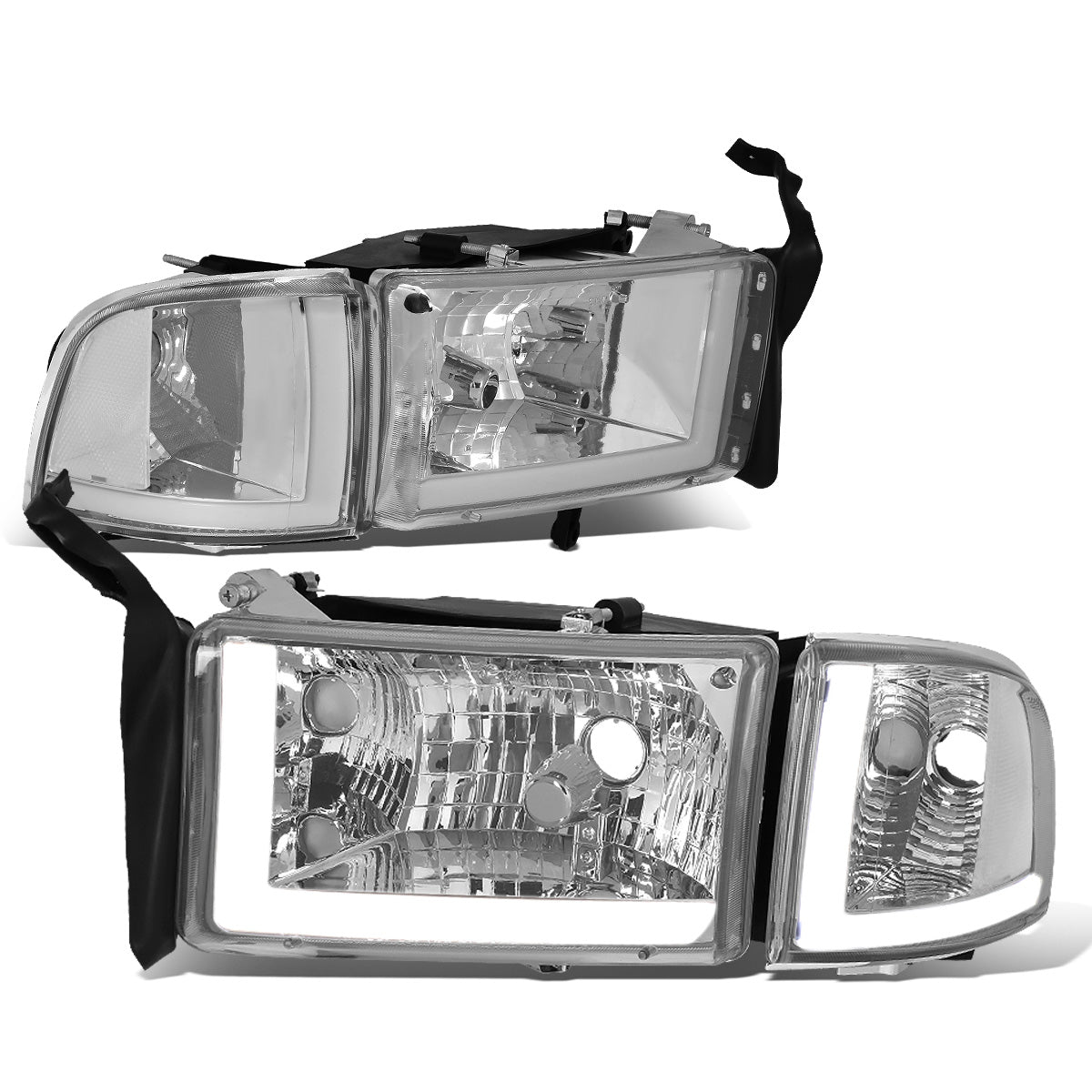 FAROS 94-01 DODGE RAM 1500 / 94-02 DODGE RAM 2500 3500 - DOES NOT FIT SPORT MODELS - LED DRL - CHROME HOUSING / CLEAR CORNER - 9004 HIGH / LOW BEAM BULBS