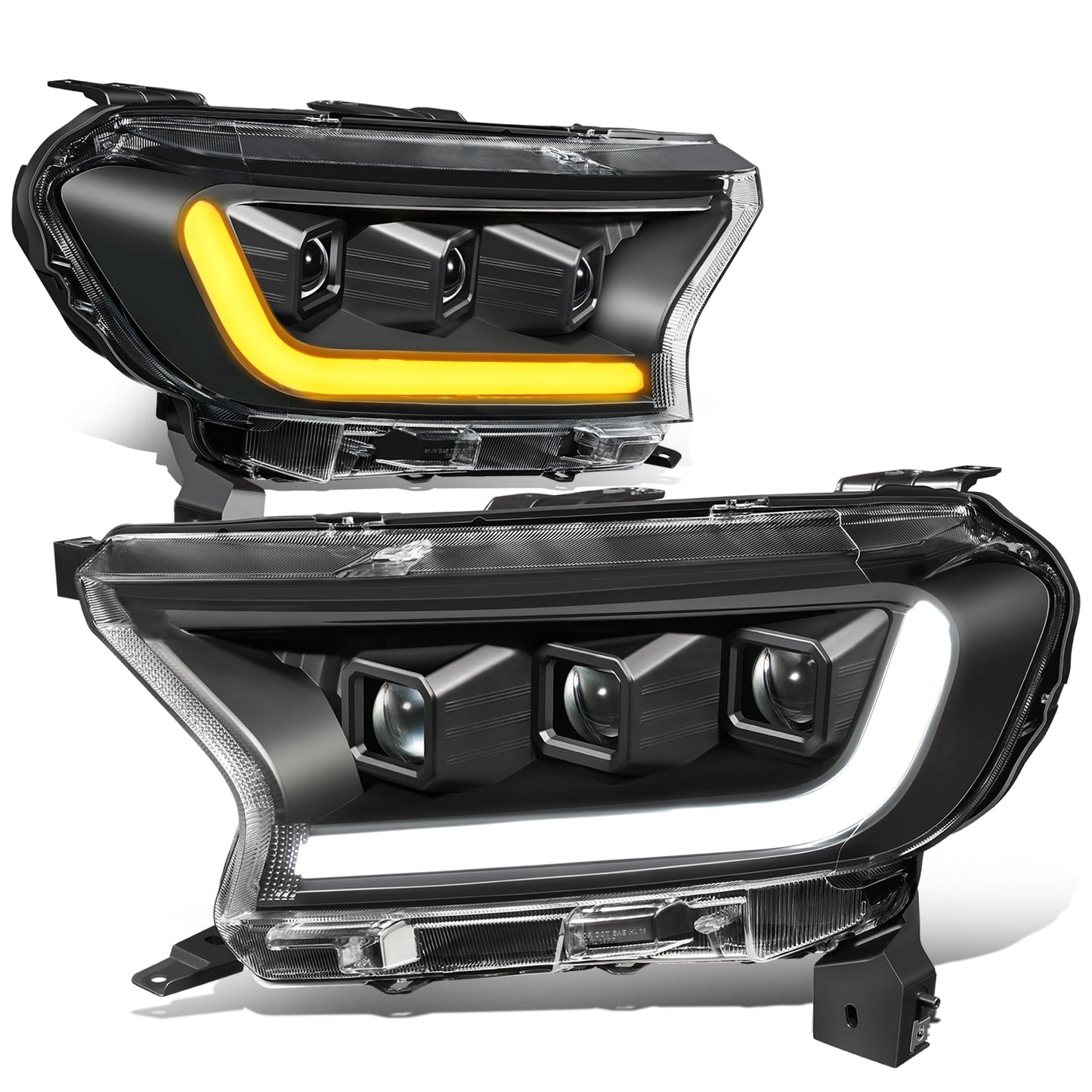 FAROS 19-23 FORD RANGER XL XLT - FITS MODELS WITH COMPOSITE HALOGEN HEADLIGHTS ONLY - LED DRL - BLACK HOUSING / CLEAR CORNER - H1 HIGH / LOW BEAM