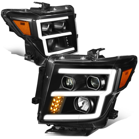 FAROS 17-22 NISSAN TITAN / 16-22 NISSAN TITAN XD - FITS MODELS WITH HALOGEN HEADLIGHTS ONLY - DOES NOT FIT FACTORY HID EQUIPPED MODELS - PROJECTOR CONVERSION E-PATTERN LED RUNNING LIGHT STRIP - H1 LOW BEAM / H1 HIGH BEAM / 2825 SIDE MARKER - BLACK HOUSING