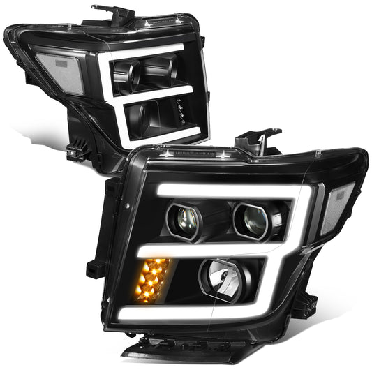 FAROS 17-22 NISSAN TITAN / 16-22 NISSAN TITAN XD - FITS MODELS WITH HALOGEN HEADLIGHTS ONLY - DOES NOT FIT FACTORY HID EQUIPPED MODELS - PROJECTOR CONVERSION E-PATTERN LED RUNNING LIGHT STRIP - H1 LOW BEAM / H1 HIGH BEAM / 2825 SIDE MARKER - BLACK HOUSING