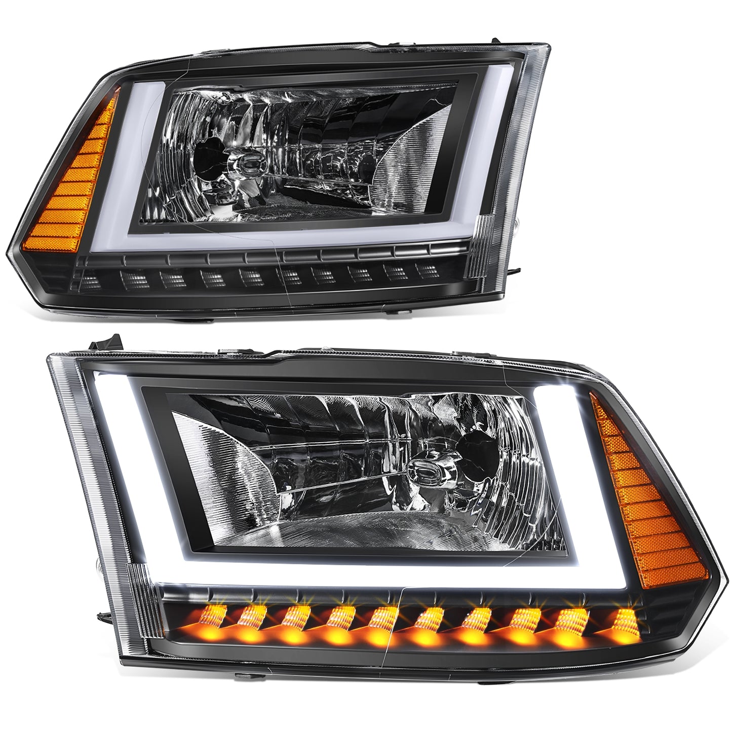 FAROS 09-10 DODGE RAM 1500 / 2010 DODGE RAM 2500 / 2010 DODGE RAM 3500 / 13-18 RAM 1500 / 19-24 RAM 1500 CLASSIC / 13-18 RAM 2500 / 13-18 RAM 3500 - FITS MODELS WITHOUT FACTORY PROJECTOR HEADLIGHT - H13 HIGH / LOW BEAM - U PATTERN 3D LIGHT BAR - BLACK /