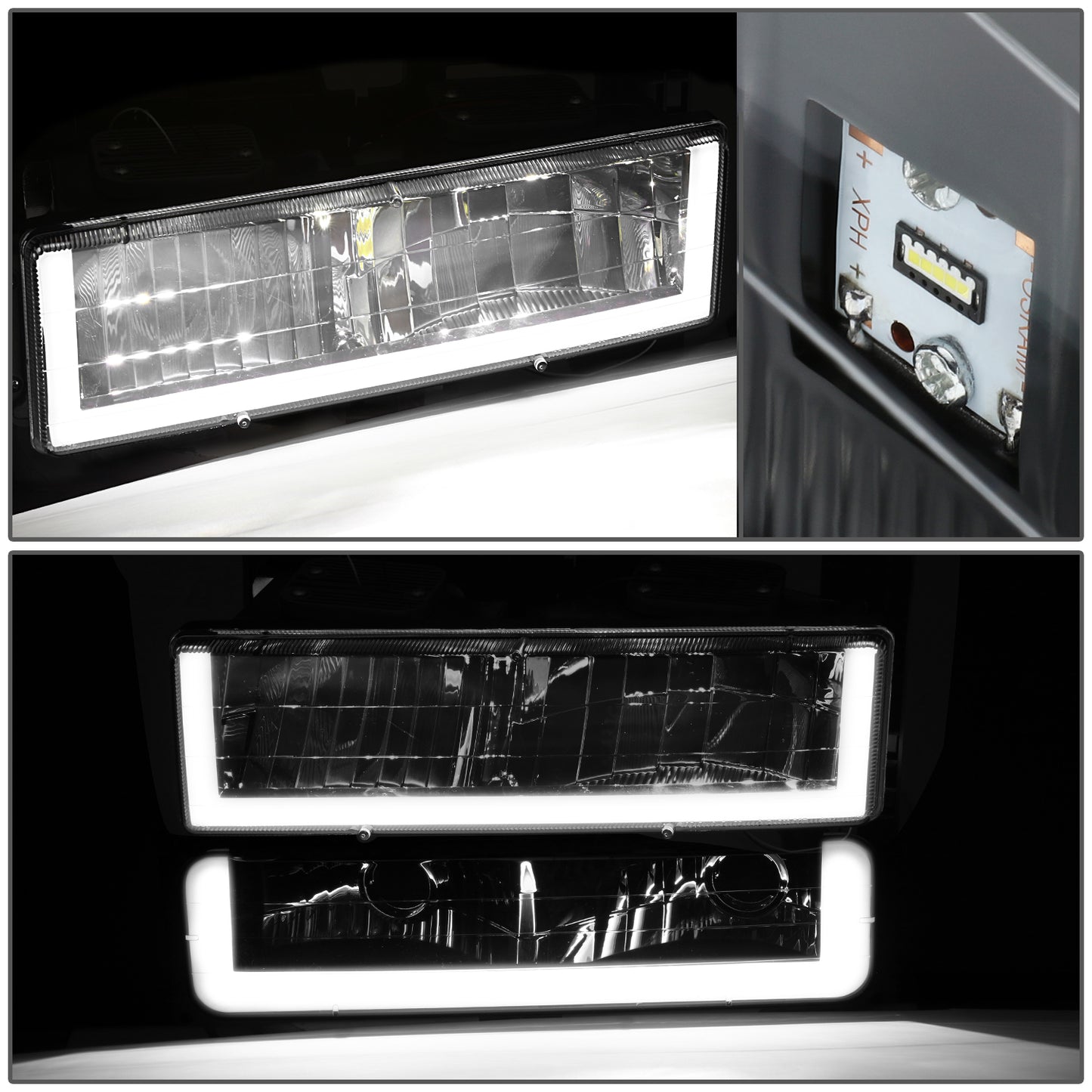 FAROS CLEAR LENS,AMBER REFLECTOR,BLACK HOUSING - 8PCS - LED BAR - 94-99 GMC C1500 K1500 YUKON / 94-99 GMC C1500 SUBURBAN C2500 SUBURBAN K1500 SUBURBAN K2500 SUBURBAN / 94-00 GMC C2500 C3500 K2500 K3500 - FITS MODELS WITH COMPOSITE HEADLIGHTS ONLY