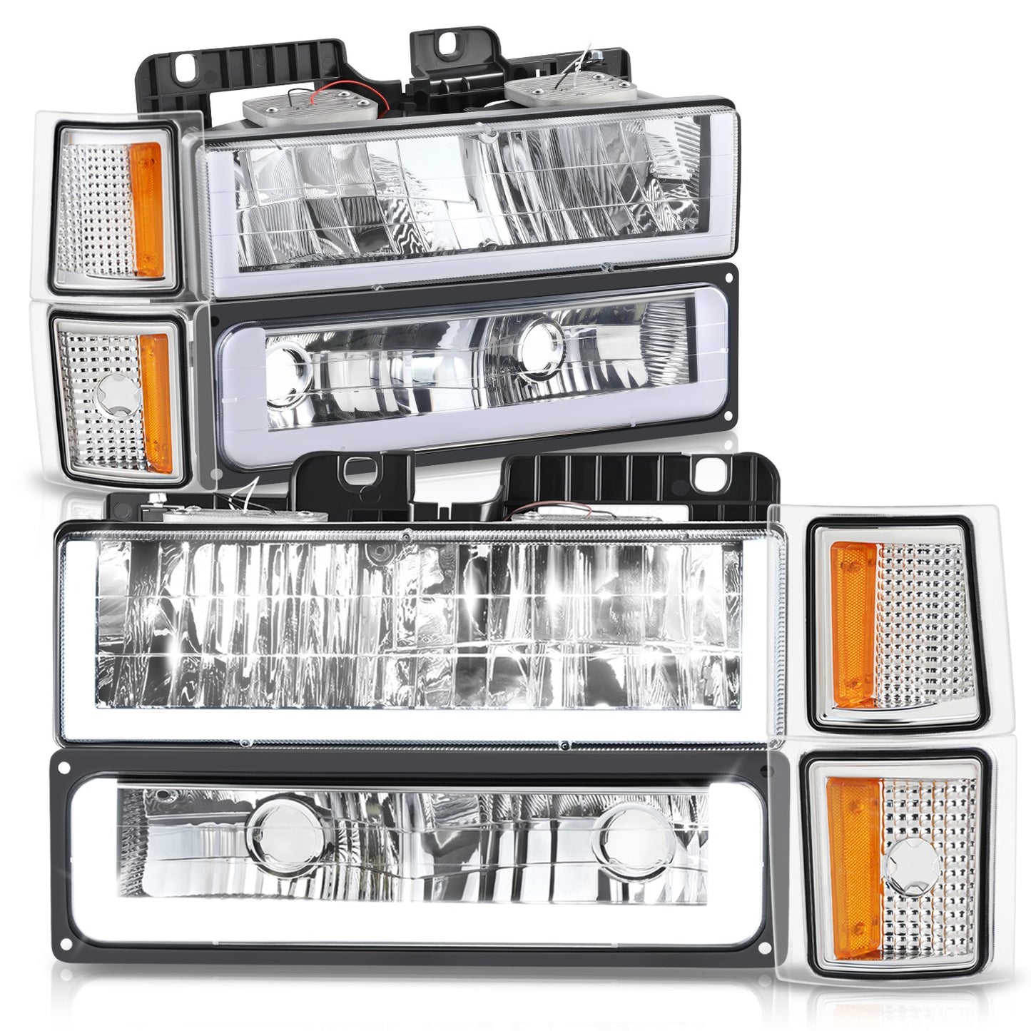 FAROS CLEAR LENS,AMBER REFLECTOR,CHROME HOUSING - 8PCS - LED BAR - 94 CHEVROLET BLAZER / 94-99 CHEVROLET C1500 / 94-99 CHEVROLET C1500 SUBURBAN / 94-00 CHEVROLET C2500 / 94-99 CHEVROLET C2500 SUBURBAN / 94-00 CHEVROLET C3500 / 94-99 CHEVROLET K1500 /
