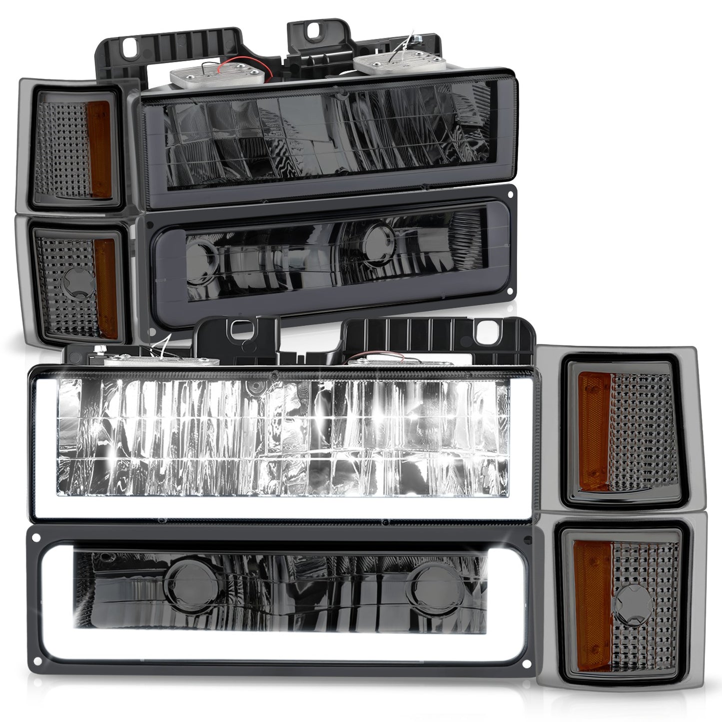 FAROS SMOKE LENS,AMBER REFLECTOR,CHROME HOUSING - 8PCS - LED BAR - 94 CHEVROLET BLAZER / 94-99 CHEVROLET C1500 / 94-99 CHEVROLET C1500 SUBURBAN / 94-00 CHEVROLET C2500 / 94-99 CHEVROLET C2500 SUBURBAN / 94-00 CHEVROLET C3500 / 94-99 CHEVROLET K1500 /