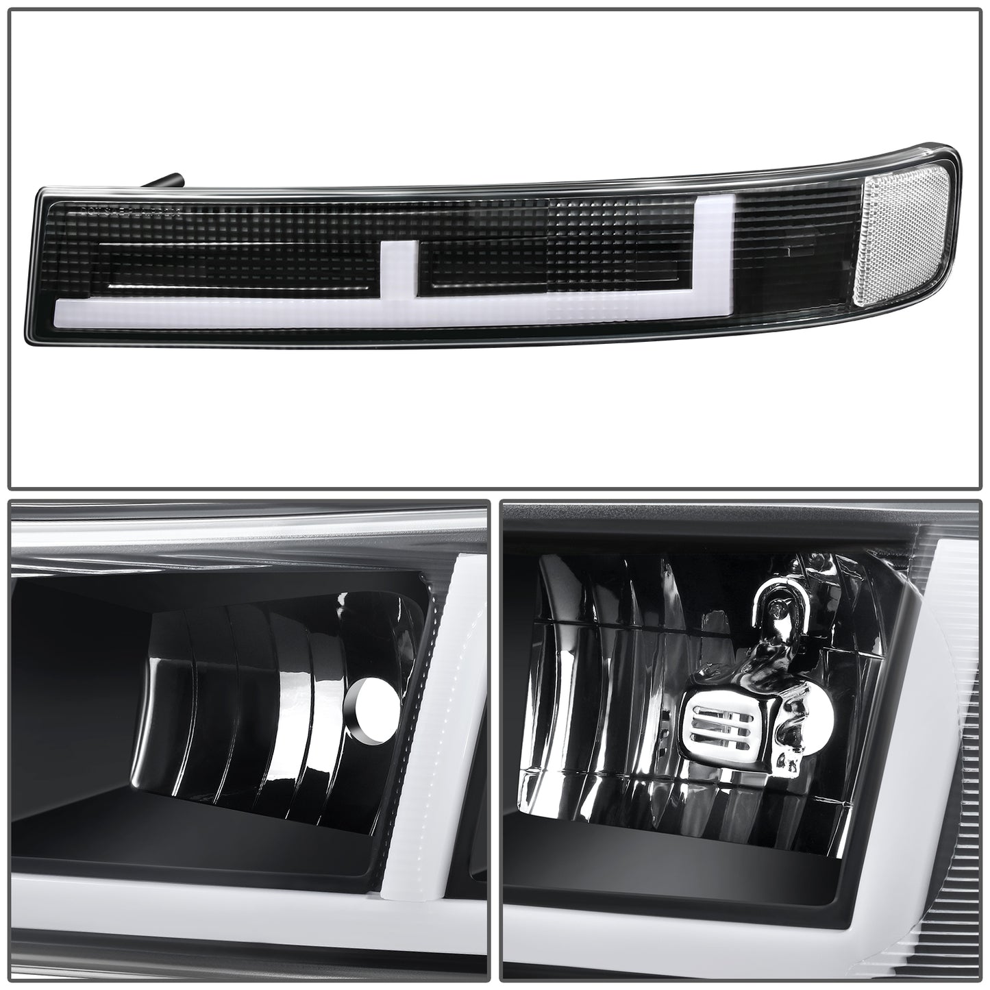 FAROS CLEAR LENS,CLEAR REFLECTOR,BLACK HOUSING - 4PCS - LED BAR - 03-14 CHEVROLET EXPRESS 1500 / 03-23 CHEVROLET EXPRESS 2500 / 03-23 CHEVROLET EXPRESS 3500 / 09-22 CHEVROLET EXPRESS 4500 / 03-14 GMC SAVANA 1500 / 03-23 GMC SAVANA 2500 / 03-23 GMC SAVANA