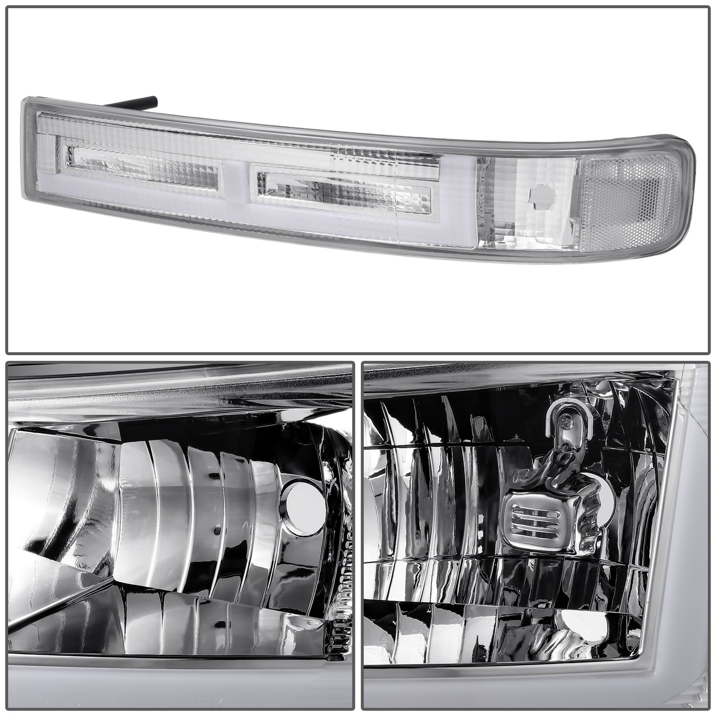FAROS CLEAR LENS,CLEAR REFLECTOR,CHROME HOUSING - 4PCS - LED BAR - 03-14 CHEVROLET EXPRESS 1500 / 03-23 CHEVROLET EXPRESS 2500 / 03-23 CHEVROLET EXPRESS 3500 / 09-22 CHEVROLET EXPRESS 4500 / 03-14 GMC SAVANA 1500 / 03-23 GMC SAVANA 2500 / 03-23 GMC SAVANA