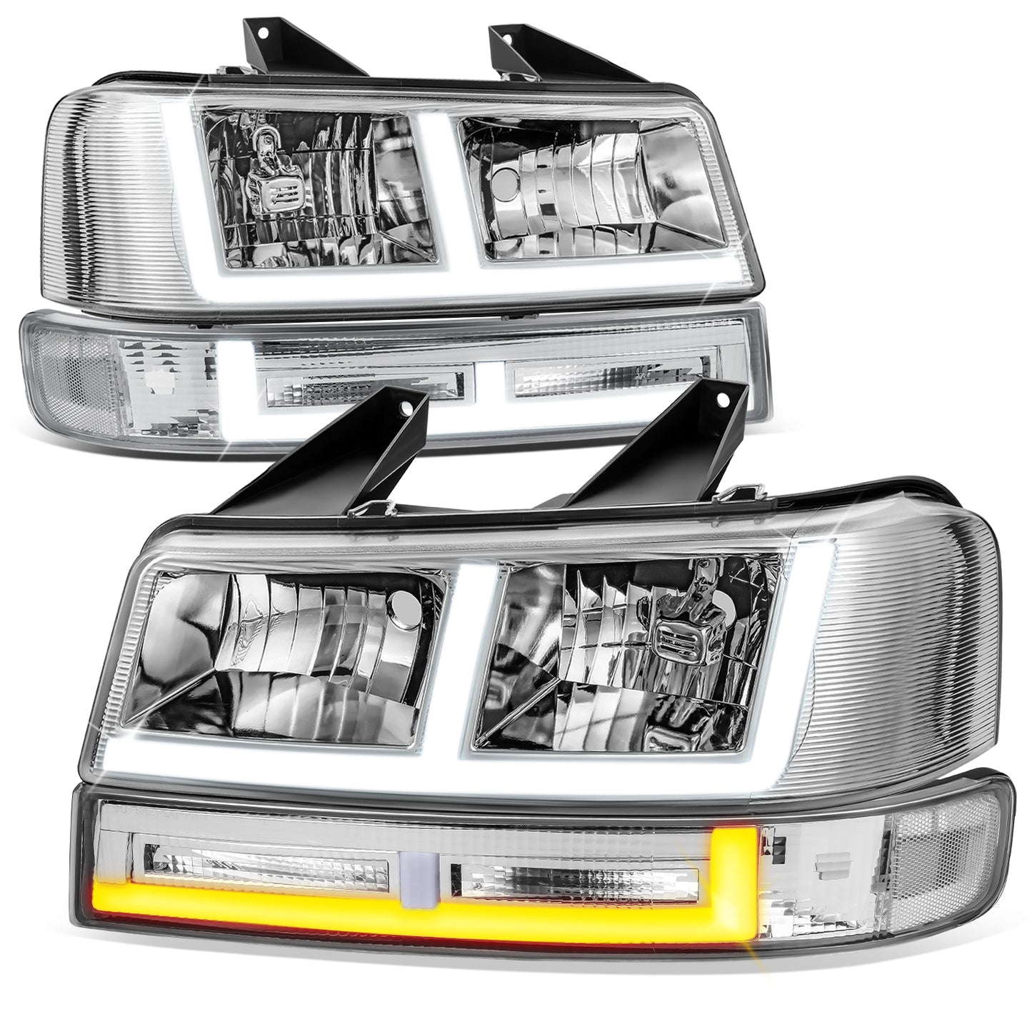 FAROS CLEAR LENS,CLEAR REFLECTOR,CHROME HOUSING - 4PCS - LED BAR - 03-14 CHEVROLET EXPRESS 1500 / 03-23 CHEVROLET EXPRESS 2500 / 03-23 CHEVROLET EXPRESS 3500 / 09-22 CHEVROLET EXPRESS 4500 / 03-14 GMC SAVANA 1500 / 03-23 GMC SAVANA 2500 / 03-23 GMC SAVANA