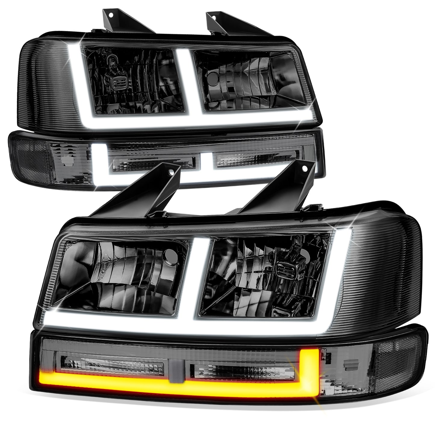 FAROS SMOKE LENS,CLEAR REFLECTOR,BLACK HOUSING - 4PCS - LED BAR - 03-14 CHEVROLET EXPRESS 1500 / 03-23 CHEVROLET EXPRESS 2500 / 03-23 CHEVROLET EXPRESS 3500 / 09-22 CHEVROLET EXPRESS 4500 / 03-14 GMC SAVANA 1500 / 03-23 GMC SAVANA 2500 / 03-23 GMC SAVANA