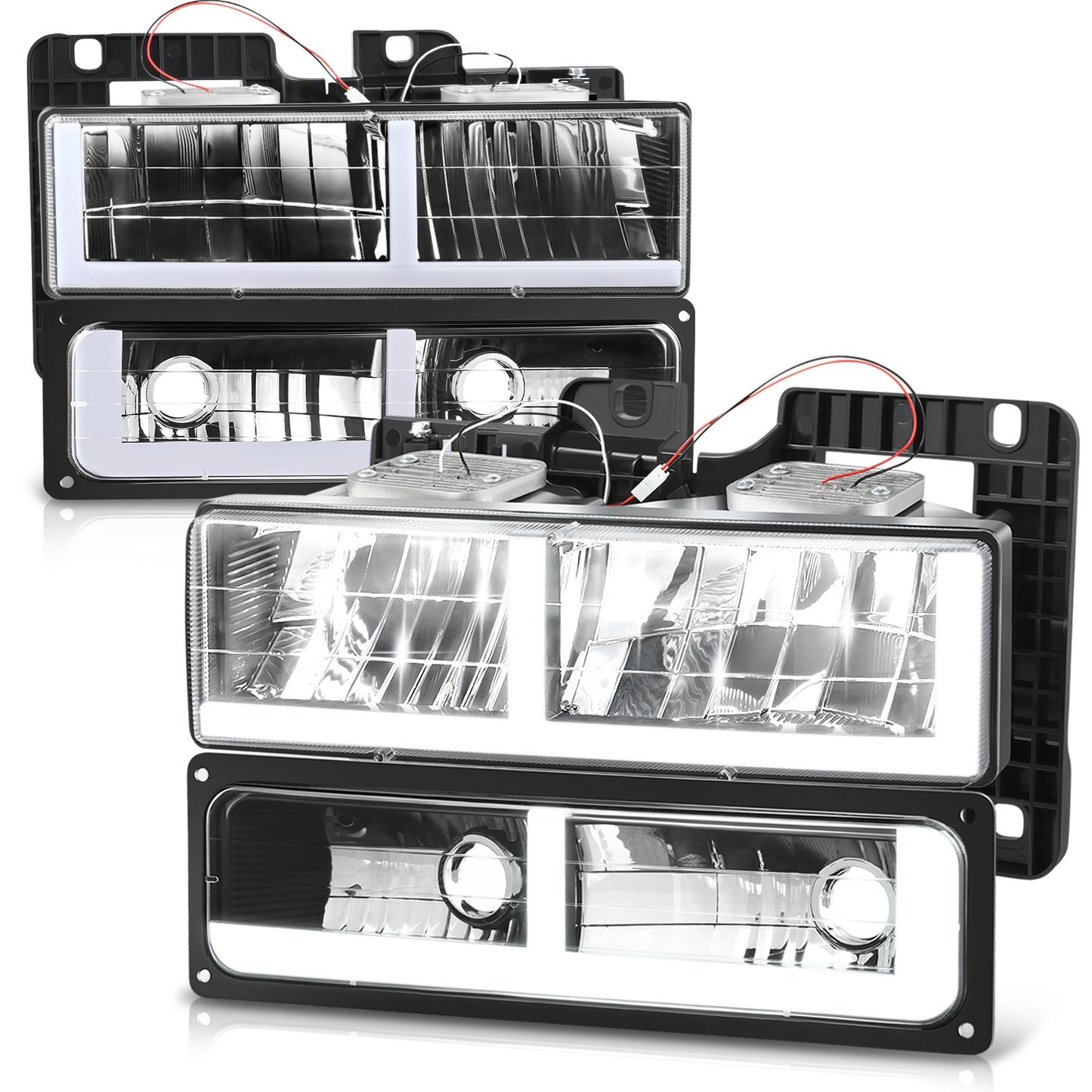 FAROS CLEAR LENS,CLEAR REFLECTOR,BLACK HOUSING - 4PCS - LED BAR - 92-94 CHEVROLET BLAZER / 88-99 CHEVROLET C1500 / 92-99 CHEVROLET C1500 SUBURBAN / 88-00 CHEVROLET C2500 / 92-99 CHEVROLET C2500 SUBURBAN / 88-00 CHEVROLET C3500 / 88-99 CHEVROLET K1500 /