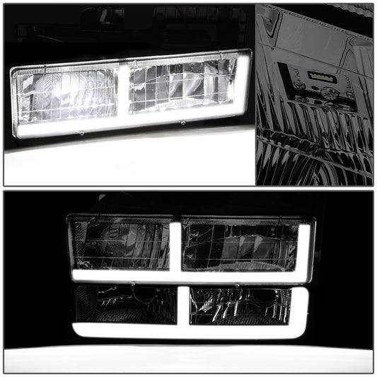 FAROS SMOKE LENS,AMBER REFLECTOR,CHROME HOUSING - 8PCS - LED BAR - 94-99 GMC C1500 K1500 YUKON / 94-99 GMC C1500 SUBURBAN C2500 SUBURBAN K1500 SUBURBAN K2500 SUBURBAN / 94-00 GMC C2500 C3500 K2500 K3500 - FITS MODELS WITH COMPOSITE HEADLIGHTS ONLY