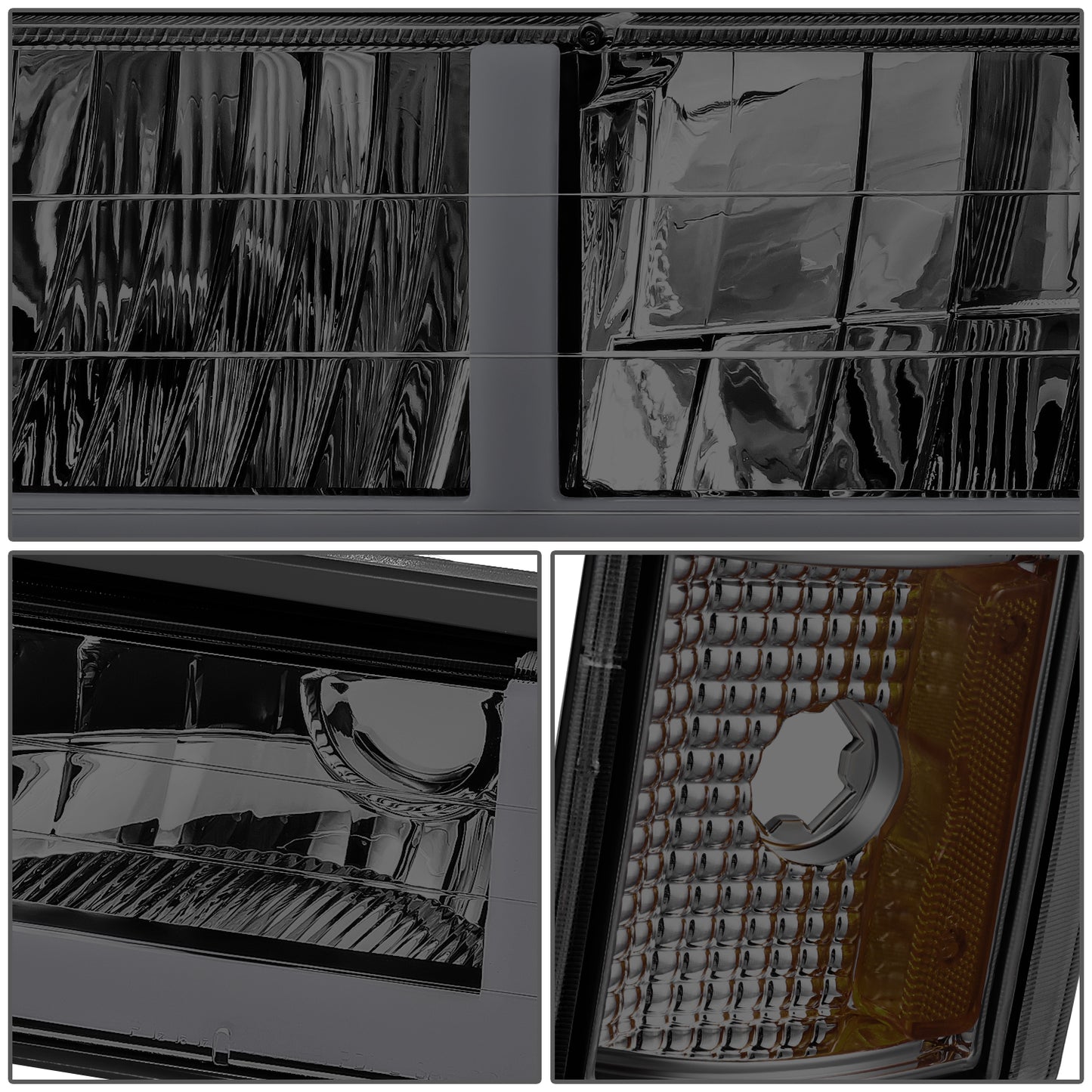 FAROS SMOKE LENS,AMBER REFLECTOR,CHROME HOUSING - 8PCS - LED BAR - 94-99 GMC C1500 K1500 YUKON / 94-99 GMC C1500 SUBURBAN C2500 SUBURBAN K1500 SUBURBAN K2500 SUBURBAN / 94-00 GMC C2500 C3500 K2500 K3500 - FITS MODELS WITH COMPOSITE HEADLIGHTS ONLY