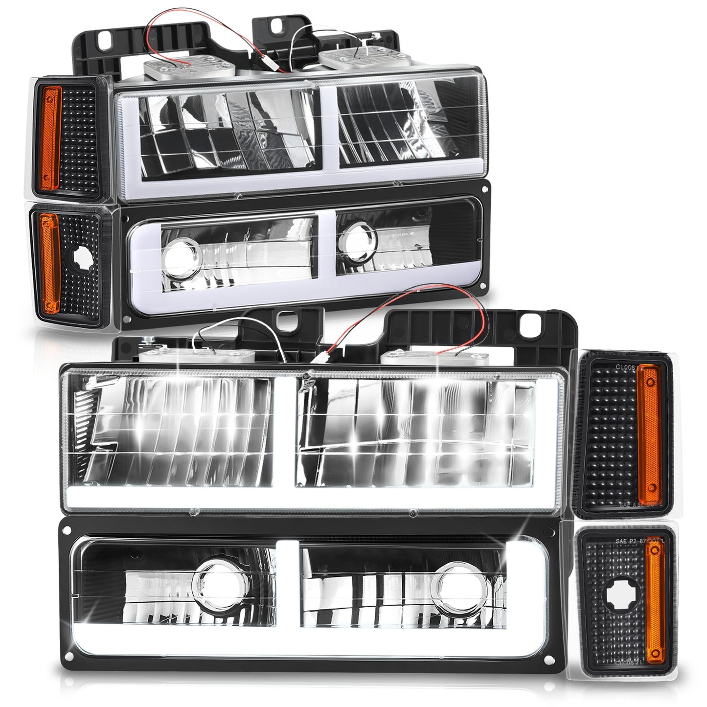 FAROS CLEAR LENS,AMBER REFLECTOR,BLACK HOUSING - 8PCS - LED BAR - 92-93 CHEVROLET BLAZER / 88-93 CHEVROLET C1500 / 92-93 CHEVROLET C1500 SUBURBAN / 88-93 CHEVROLET C2500 / 92-93 CHEVROLET C2500 SUBURBAN / 88-93 CHEVROLET C3500 / 88-93 CHEVROLET K1500 /