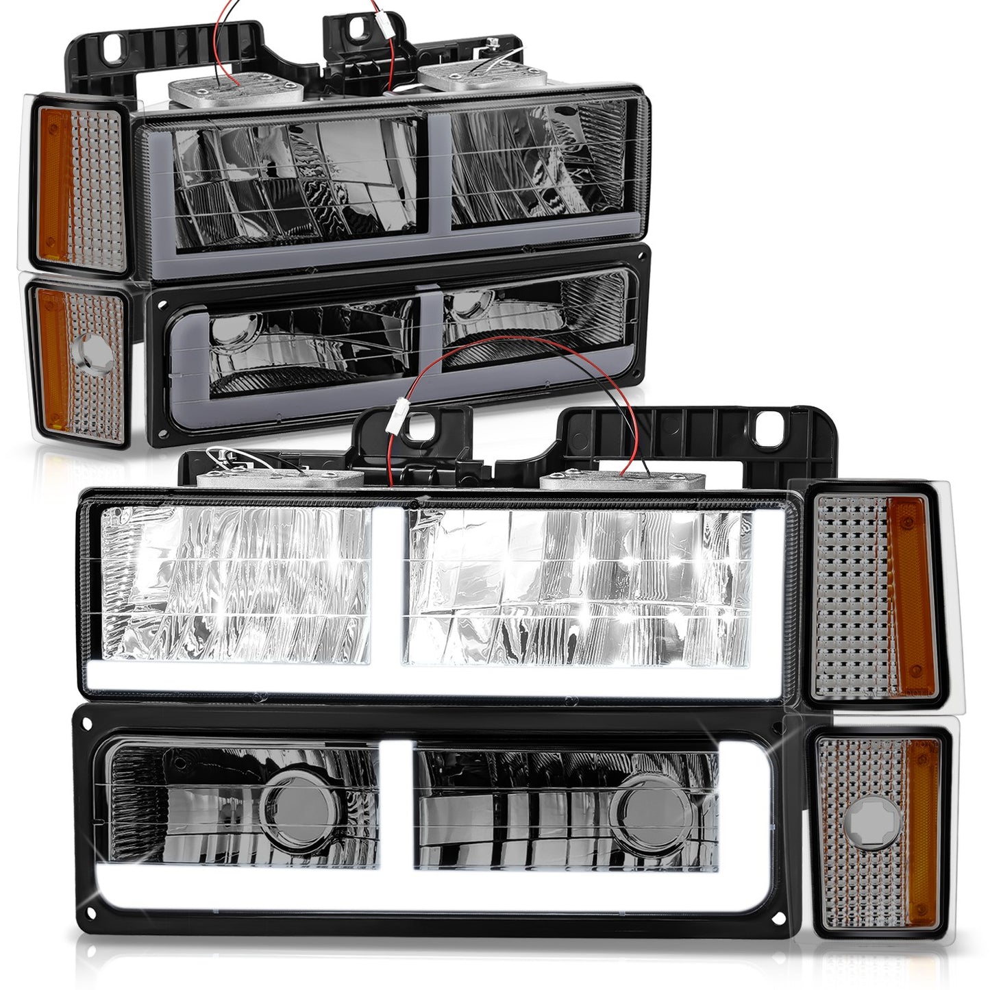 FAROS SMOKE LENS,AMBER REFLECTOR,CHROME HOUSING - 8PCS - LED BAR - 92-93 CHEVROLET BLAZER / 88-93 CHEVROLET C1500 / 92-93 CHEVROLET C1500 SUBURBAN / 88-93 CHEVROLET C2500 / 92-93 CHEVROLET C2500 SUBURBAN / 88-93 CHEVROLET C3500 / 88-93 CHEVROLET K1500 /