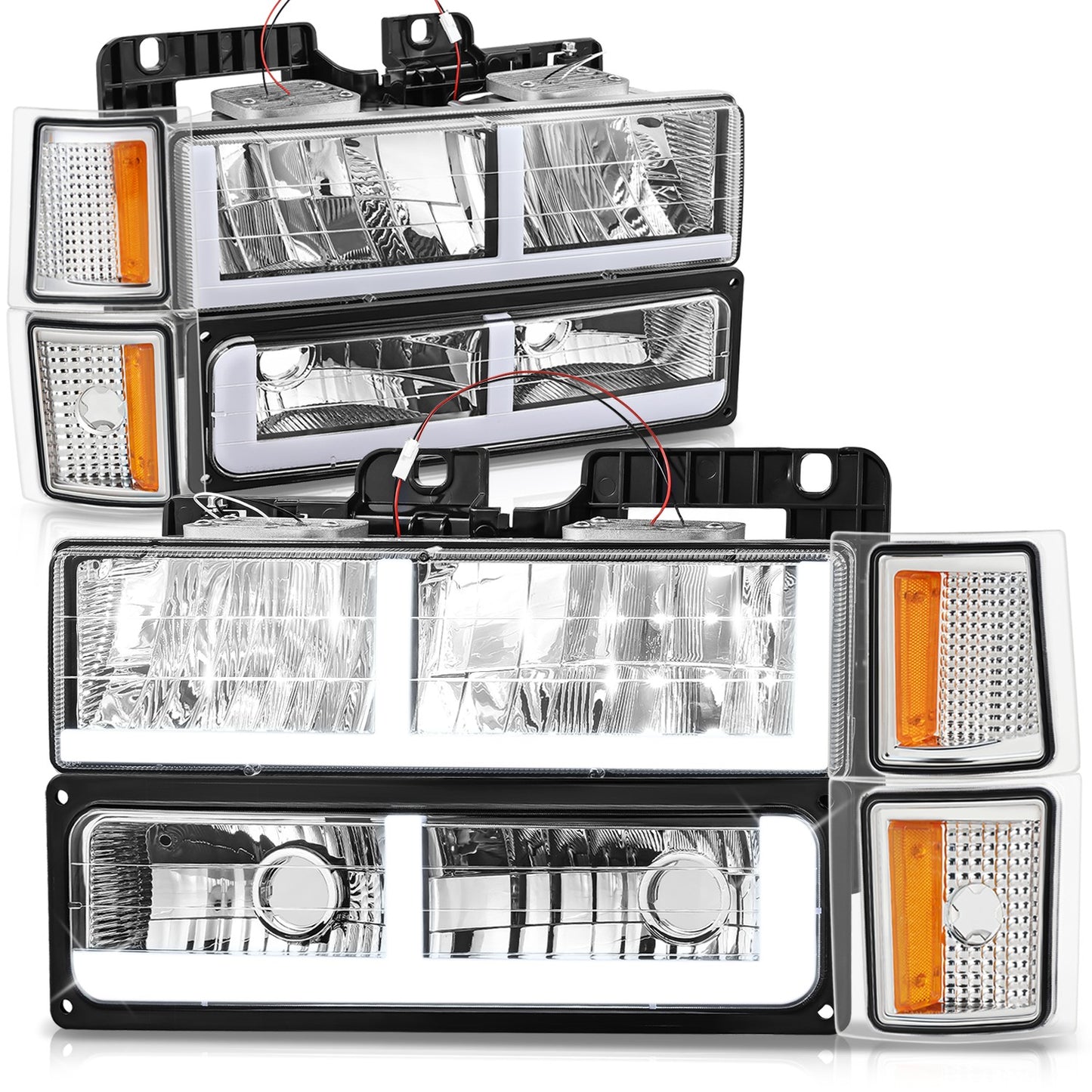 FAROS CLEAR LENS,AMBER REFLECTOR,CHROME HOUSING - 8PCS - LED BAR - 94 CHEVROLET BLAZER / 94-99 CHEVROLET C1500 / 94-99 CHEVROLET C1500 SUBURBAN / 94-00 CHEVROLET C2500 / 94-99 CHEVROLET C2500 SUBURBAN / 94-00 CHEVROLET C3500 / 94-99 CHEVROLET K1500 /