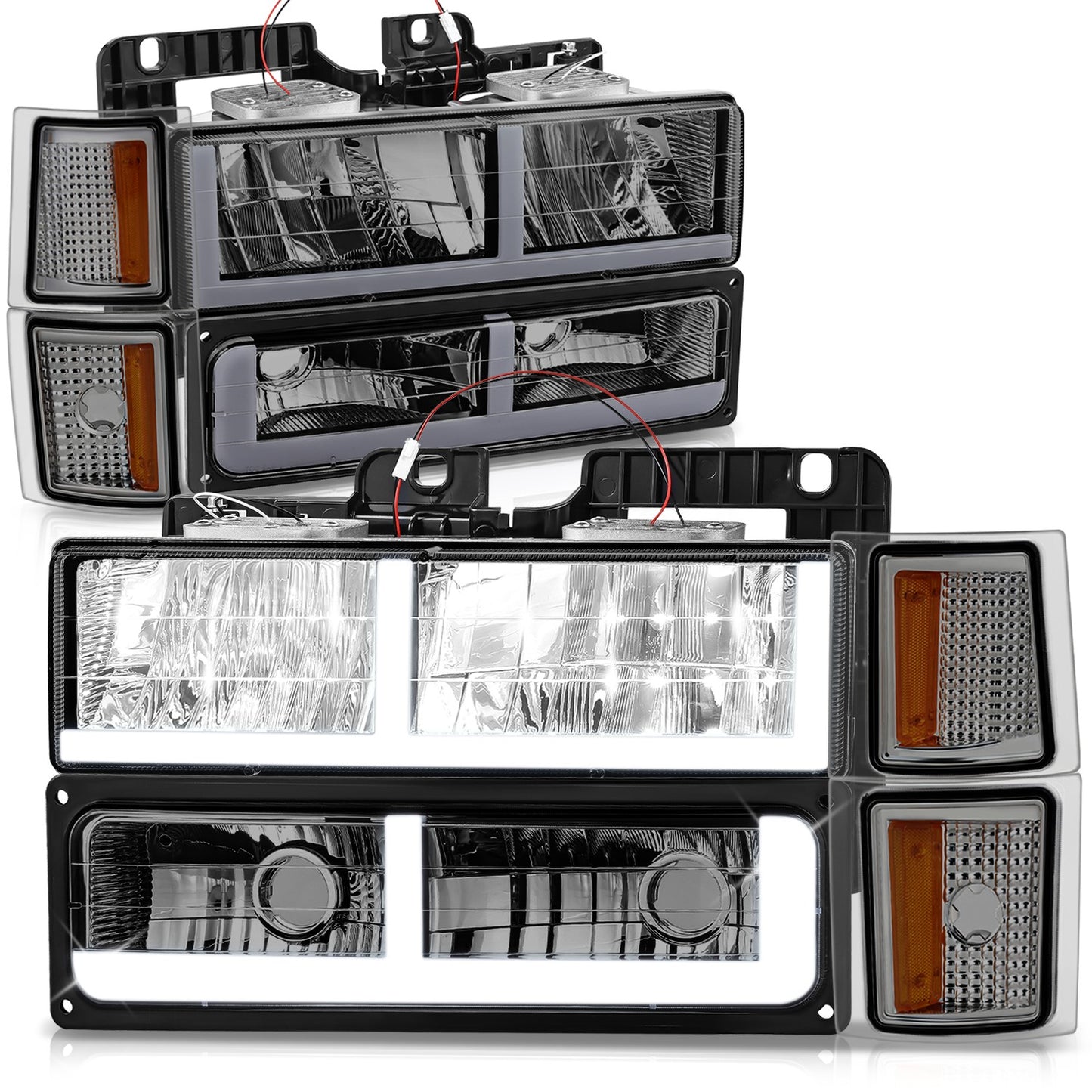 FAROS SMOKE LENS,AMBER REFLECTOR,CHROME HOUSING - 8PCS - LED BAR - 94 CHEVROLET BLAZER / 94-99 CHEVROLET C1500 / 94-99 CHEVROLET C1500 SUBURBAN / 94-00 CHEVROLET C2500 / 94-99 CHEVROLET C2500 SUBURBAN / 94-00 CHEVROLET C3500 / 94-99 CHEVROLET K1500 /