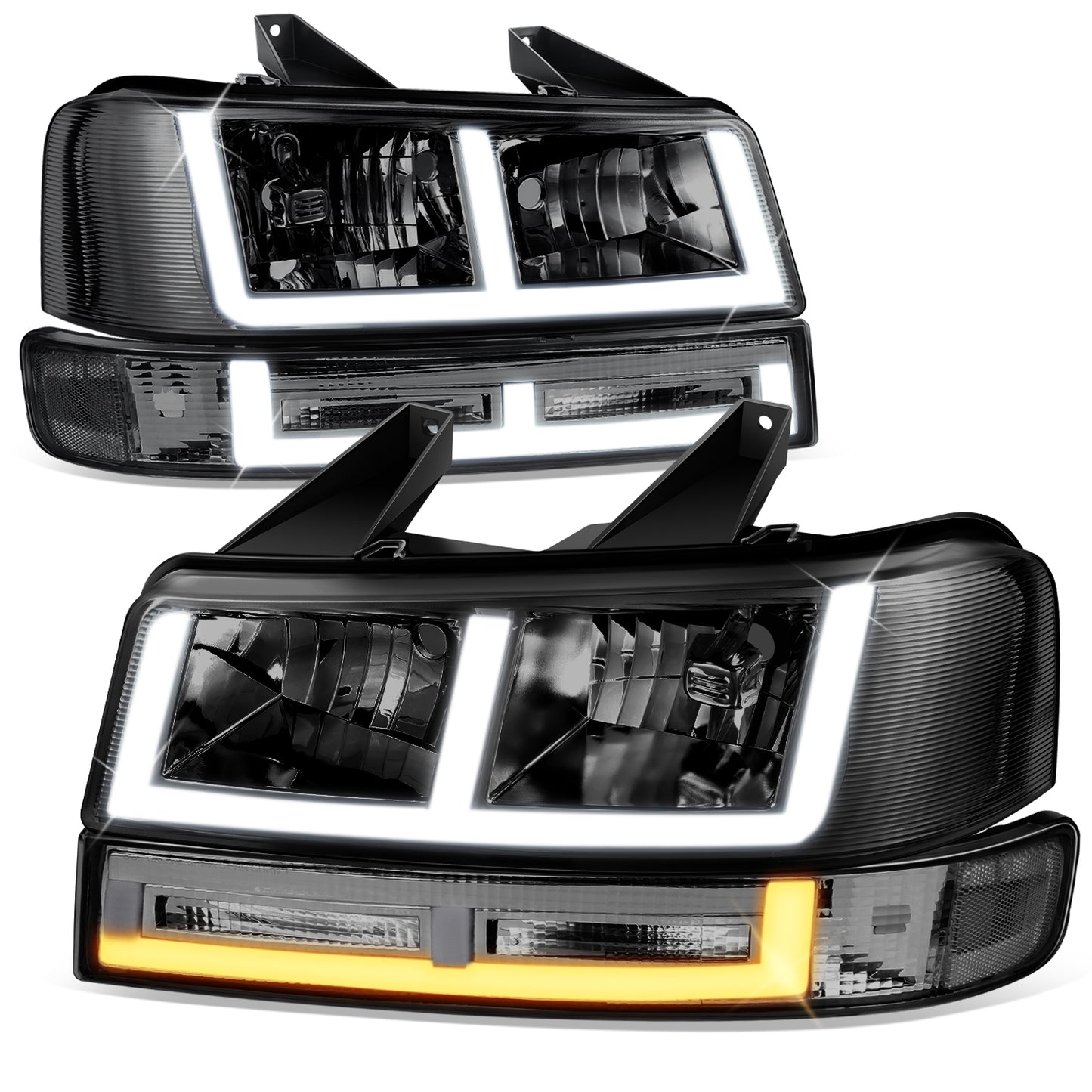 FAROS SMOKE LENS,CLEAR REFLECTOR,BLACK HOUSING - 4PCS - LED BAR - 03-14 CHEVROLET EXPRESS 1500 / 03-23 CHEVROLET EXPRESS 25003 / 03-23 CHEVROLET EXPRESS 3500 / 09-22 CHEVROLET EXPRESS 4500 / 03-14 GMC SAVANA 1500 / 03-23 GMC SAVANA 2500 / 03-23 GMC SAVANA