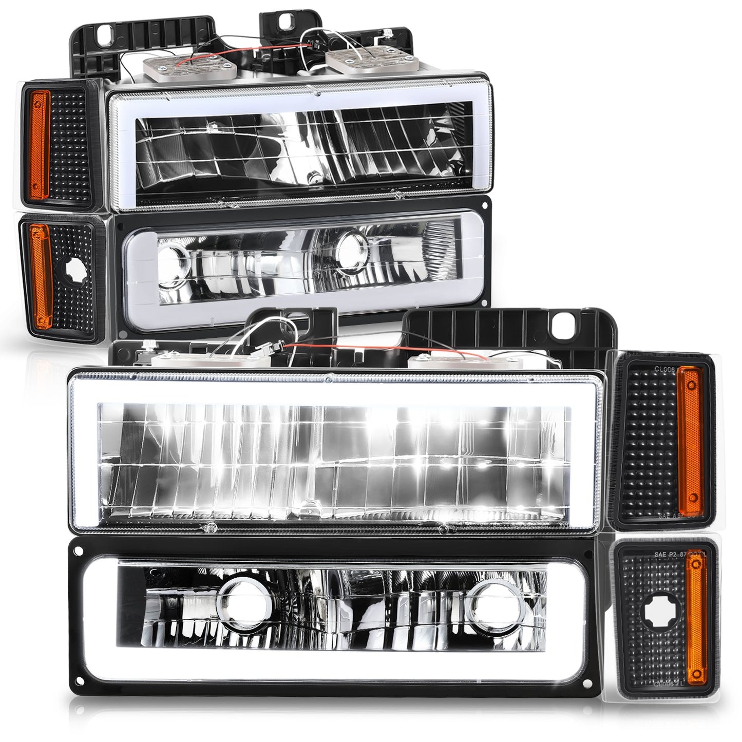 FAROS CLEAR LENS,AMBER REFLECTOR,BLACK HOUSING,8PCS,LED BAR