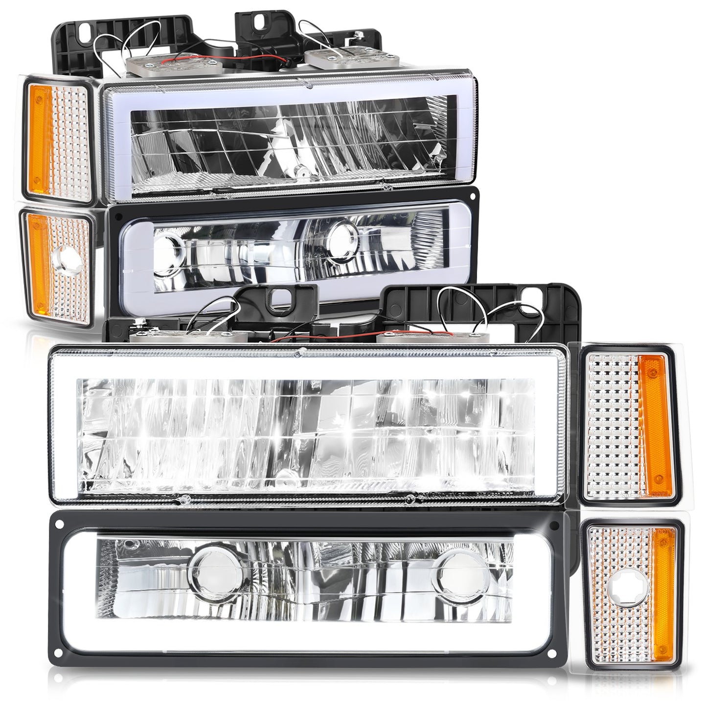 FAROS CLEAR LENS,AMBER REFLECTOR,CHROME HOUSING,8PCS,LED BAR