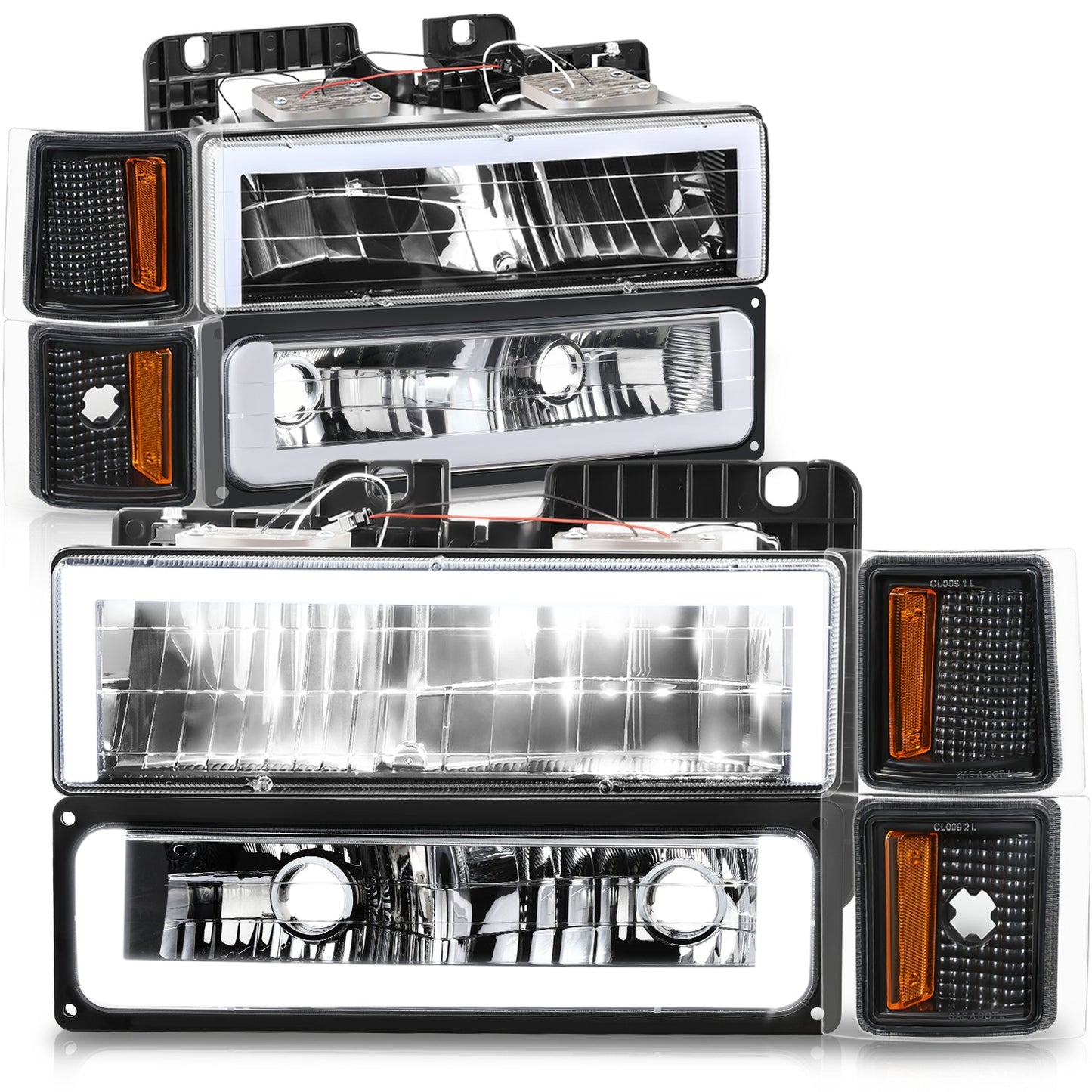 FAROS CLEAR LENS,AMBER REFLECTOR,BLACK HOUSING,8PCS,LED BAR