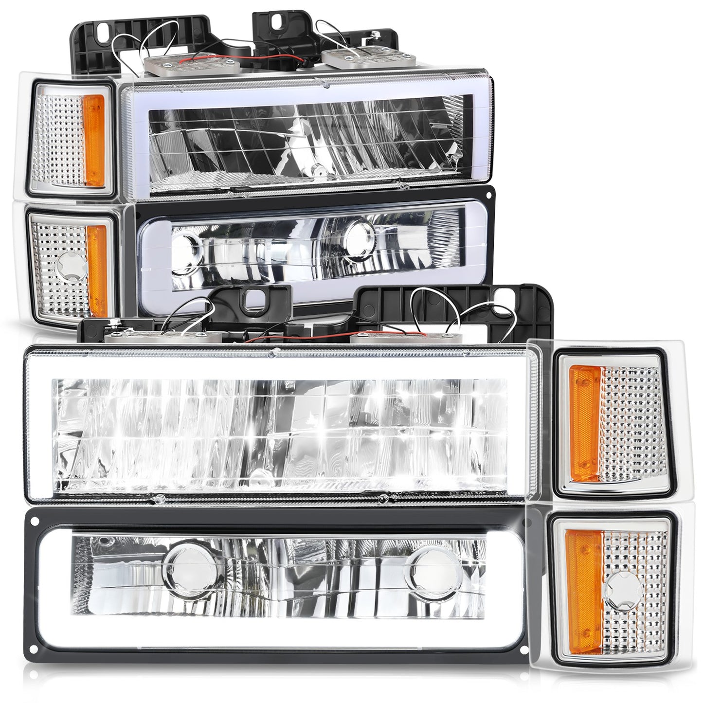 FAROS CLEAR LENS,AMBER REFLECTOR,CHROME HOUSING,8PCS,LED BAR