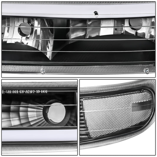 FAROS 99-02 CHEVY SILVERADO 1500, 2500 / 01-02 SILVERADO 1500HD, 2500HD, 3500 / 00-06 CHEVY SUBURBAN 1500, 2500, CHEVY TAHOE - REQUIRES WIRING TO EXISTING VEHICLE WIRING HARNESS - LED DRL - DUAL C-BAR - 4PC - BLACK HOUSING / CLEAR CORNER