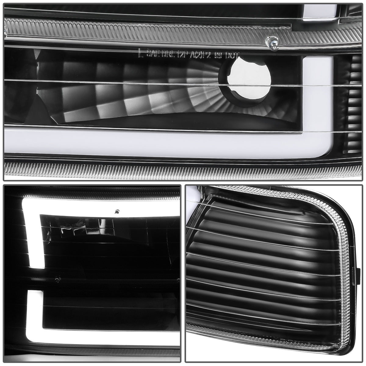 FAROS 99-02 CHEVY SILVERADO 1500, 2500 / 01-02 SILVERADO 1500HD, 2500HD, 3500 / 00-06 CHEVY SUBURBAN 1500, 2500, CHEVY TAHOE - REQUIRES WIRING TO EXISTING VEHICLE WIRING HARNESS - LED DRL - DUAL C-BAR - 4PC - BLACK HOUSING / CLEAR CORNER