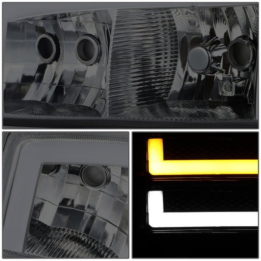 FAROS 99-06 GMC SIERRA 1500, GMC YUKON / 00-06 YUKON XL 1500, 2500 / 01-06 SIERRA 2500HD, 3500 / 2007 SIERRA 1500 CLASSIC, 2500HD CLASSIC, 3500 CLASSIC - EXCLUDES C3, DENALI MODELS - LED DRL - SWITCHBACK TURN SIGNAL - 4PC - SMOKE HOUSING / CLEAR CORNER