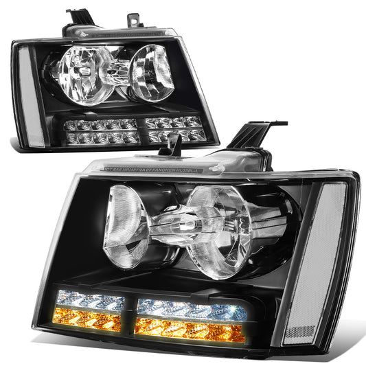 FAROS 07-13 CHEVY AVALANCHE / 07-14 CHEVY TAHOE / 07-14 CHEVY SUBURBAN 1500 / 07-13 CHEVY SUBURBAN 2500 - LED DRL - BLACK HOUSING / CLEAR CORNER - H1 LOW BEAM / H1 HIGH BEAM