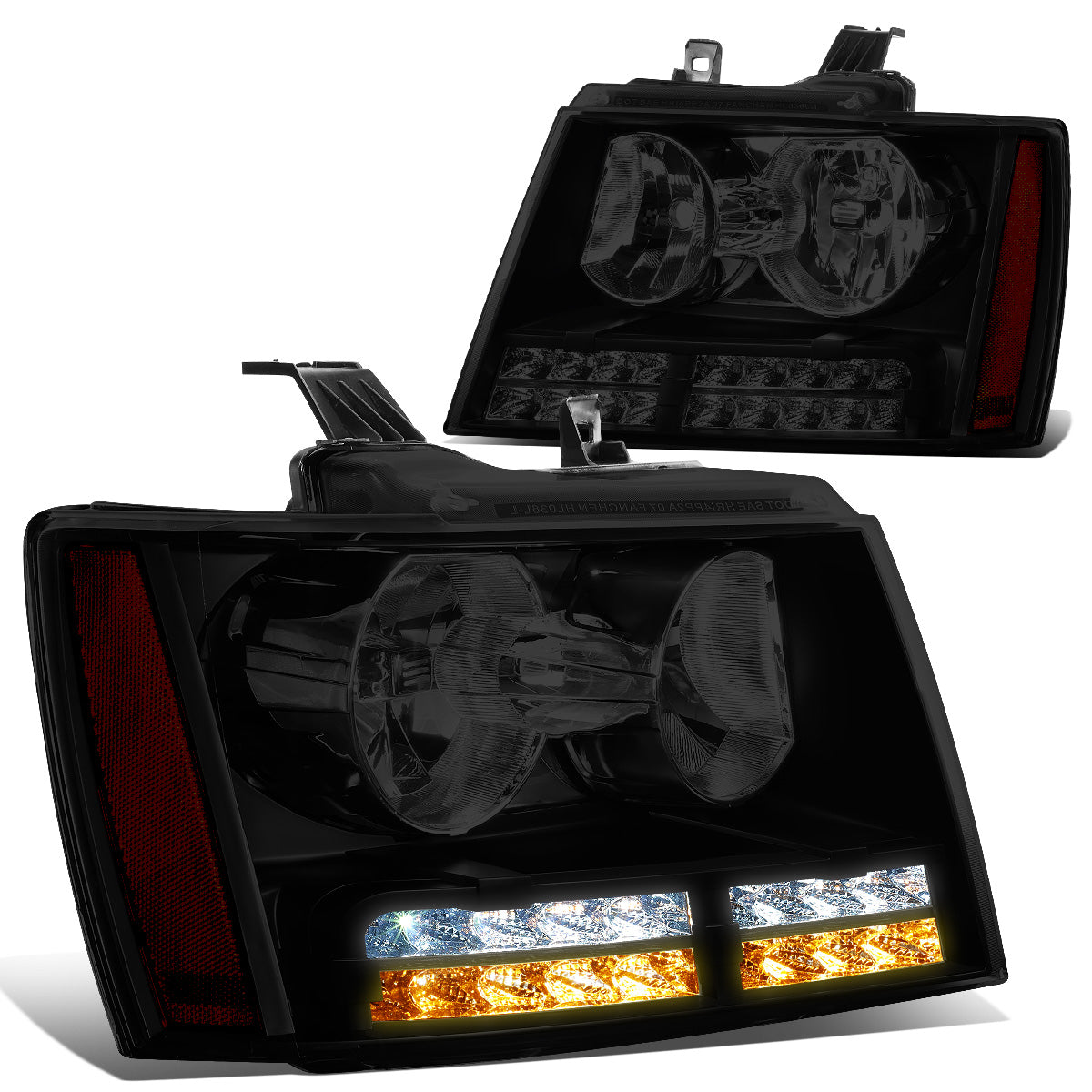 FAROS 07-13 CHEVY AVALANCHE / 07-14 CHEVY TAHOE / 07-14 CHEVY SUBURBAN 1500 / 07-13 CHEVY SUBURBAN 2500 - LED DRL - BLACK HOUSING / SMOKE LENS / AMBER CORNER - H1 LOW BEAM / H1 HIGH BEAM