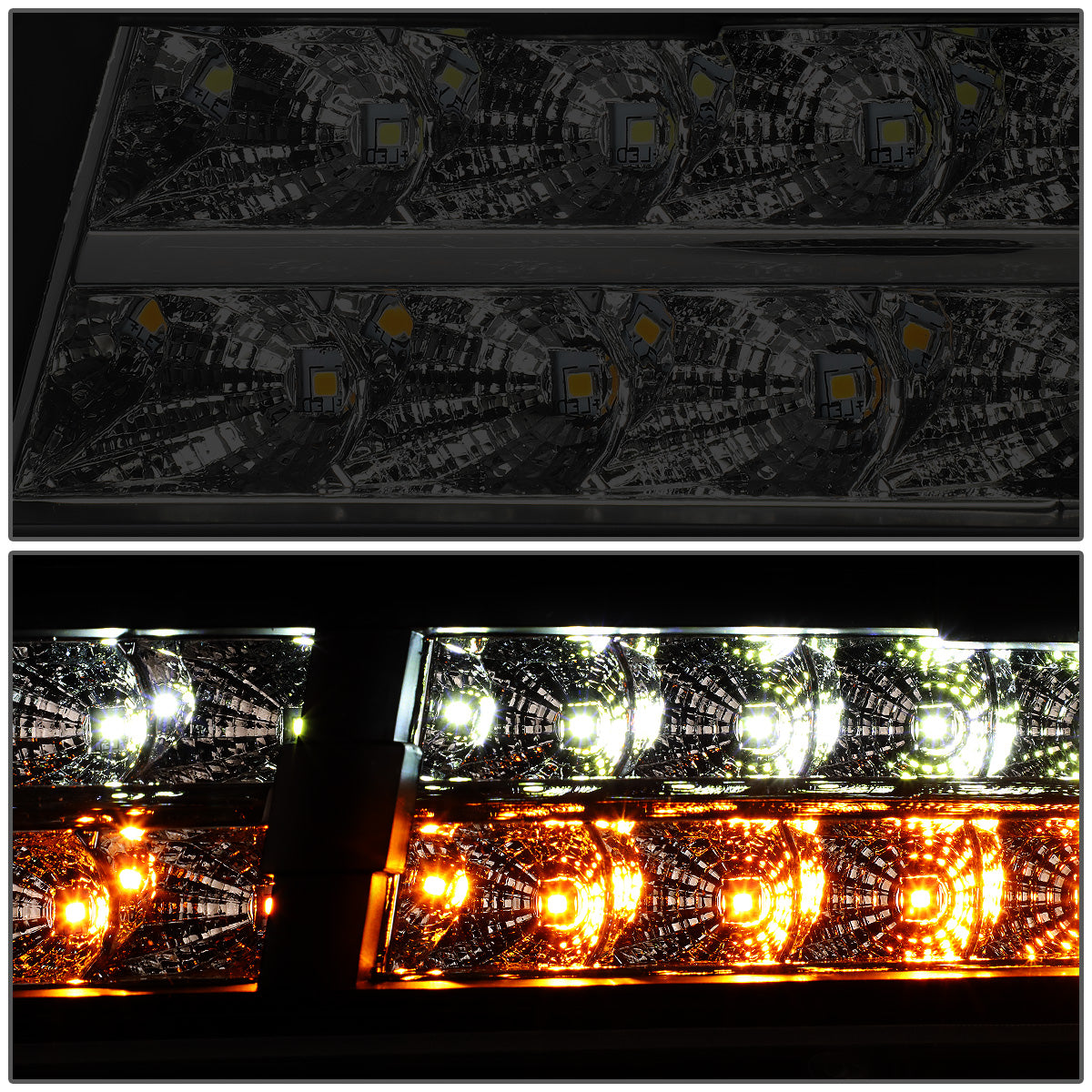 FAROS 07-13 CHEVY AVALANCHE / 07-14 CHEVY TAHOE / 07-14 CHEVY SUBURBAN 1500 / 07-13 CHEVY SUBURBAN 2500 - LED DRL - BLACK HOUSING / SMOKE LENS / AMBER CORNER - H1 LOW BEAM / H1 HIGH BEAM