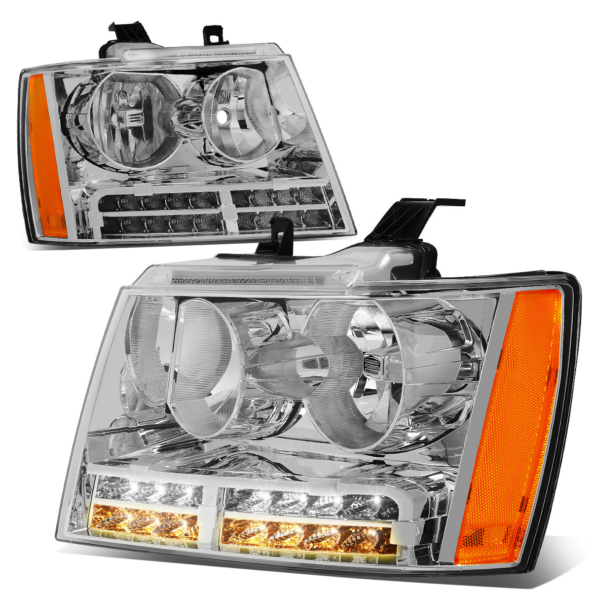 FAROS 07-13 CHEVY AVALANCHE / 07-14 CHEVY TAHOE / 07-14 CHEVY SUBURBAN 1500 / 07-13 CHEVY SUBURBAN 2500 - LED DRL - CHROME HOUSING / AMBER CORNER - H1 LOW BEAM / H1 HIGH BEAM
