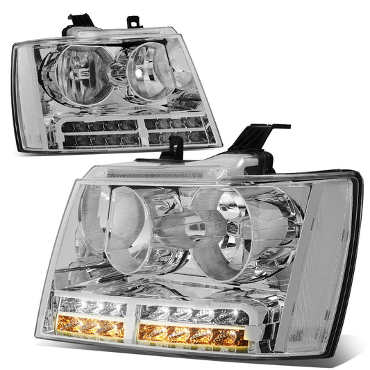 FAROS 07-13 CHEVY AVALANCHE / 07-14 CHEVY TAHOE / 07-14 CHEVY SUBURBAN 1500 / 07-13 CHEVY SUBURBAN 2500 - LED DRL - CHROME HOUSING / CLEAR CORNER - H1 LOW BEAM / H1 HIGH BEAM