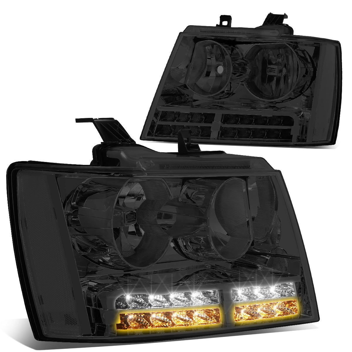 FAROS 07-13 CHEVY AVALANCHE / 07-14 CHEVY TAHOE / 07-14 CHEVY SUBURBAN 1500 / 07-13 CHEVY SUBURBAN 2500 - LED DRL - SMOKE HOUSING / CLEAR CORNER - H1 LOW BEAM / H1 HIGH BEAM