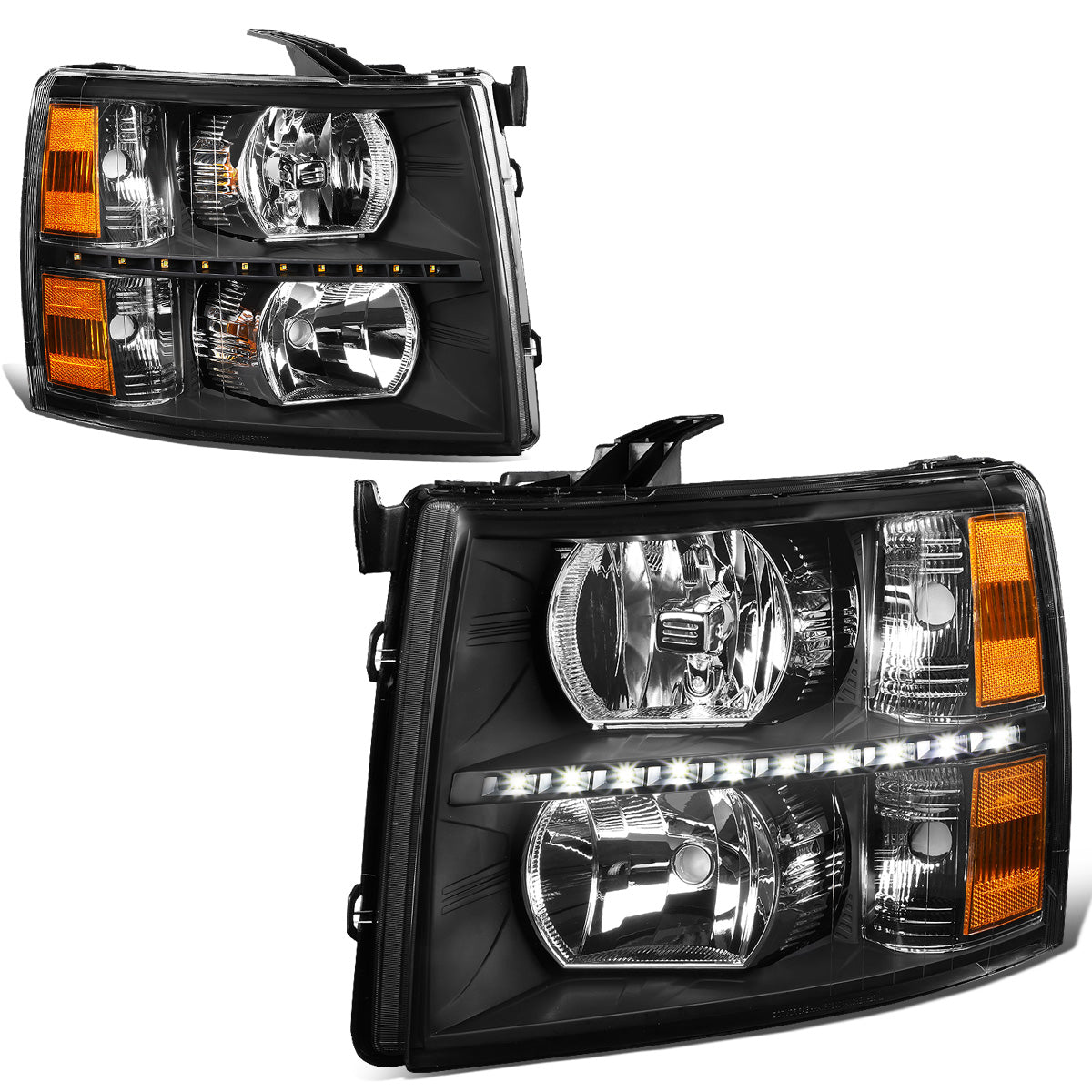 FAROS 07-13 CHEVY SILVERADO 1500 / 07-14 CHEVY SILVERADO 2500 / 3500 & HD MODELS - LED - REFLECTOR - BLACK HOUSING / AMBER CORNER - H11 LOW BEAM / 9005 HIGH BEAM