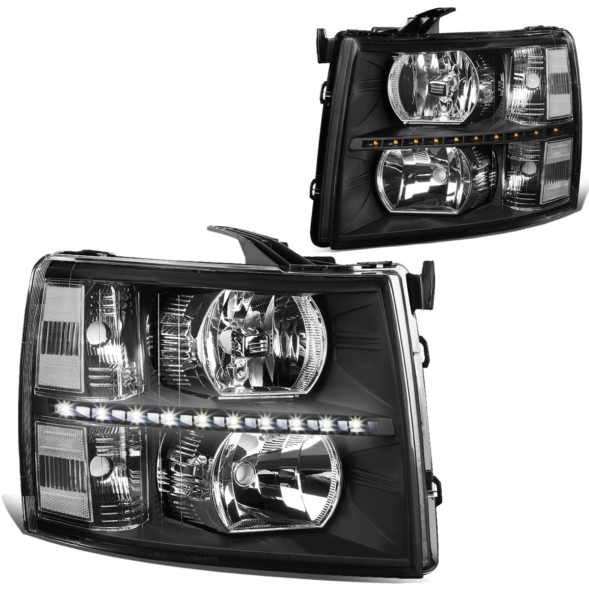 FAROS 07-13 CHEVY SILVERADO 1500 / 07-14 CHEVY SILVERADO 2500 / 3500 & HD MODELS - LED - REFLECTOR - BLACK HOUSING / CLEAR CORNER - H11 LOW BEAM / 9005 HIGH BEAM