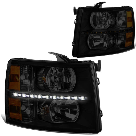 FAROS 07-13 CHEVY SILVERADO 1500 / 07-14 CHEVY SILVERADO 2500 / 3500 & HD MODELS - LED - REFLECTOR - BLACK HOUSING / AMBER CORNER / SMOKE LENS - H11 LOW BEAM / 9005 HIGH BEAM
