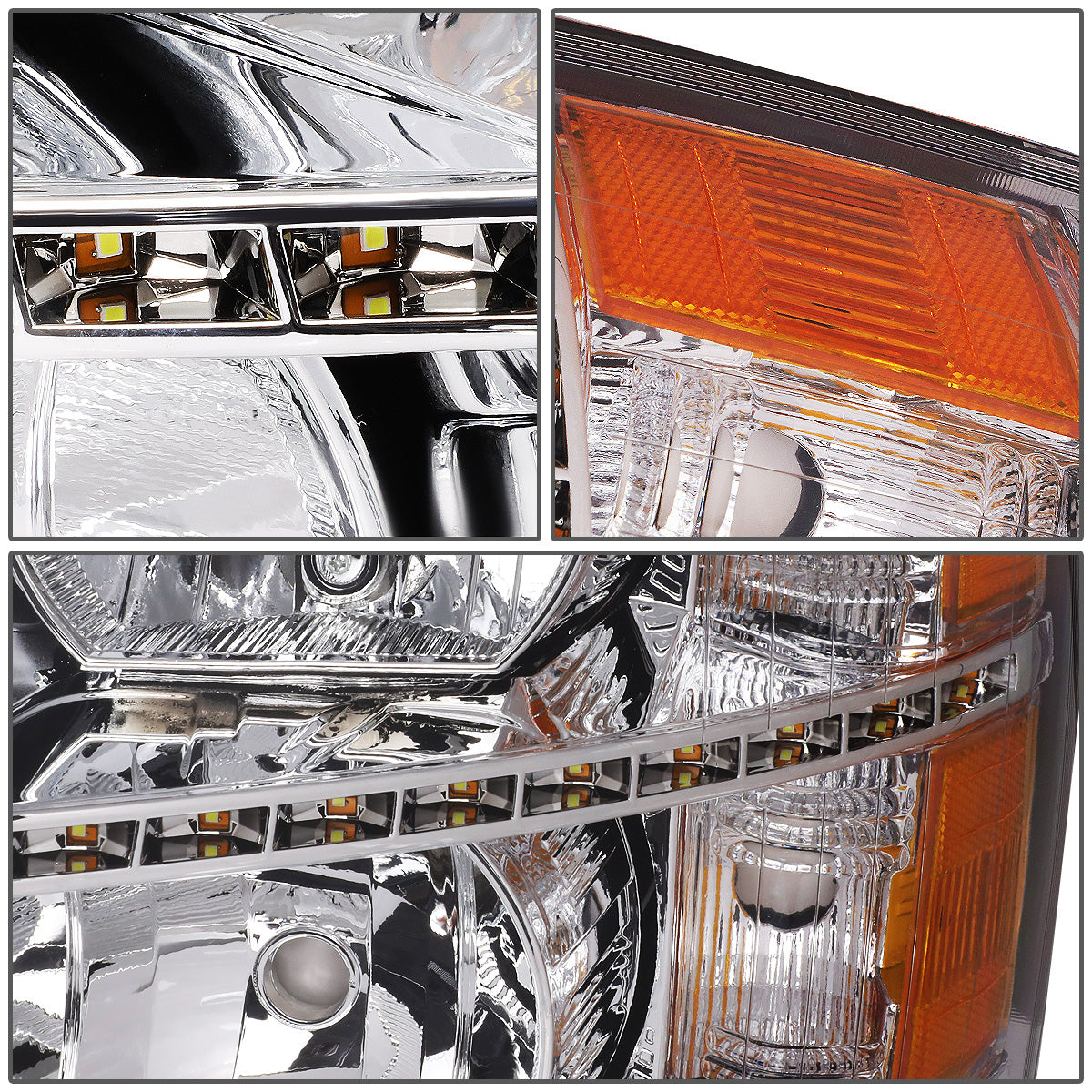 FAROS 07-13 CHEVY SILVERADO 1500 / 07-14 CHEVY SILVERADO 2500 / 3500 & HD MODELS - LED - REFLECTOR - CHROME HOUSING / AMBER CORNER - H11 LOW BEAM / 9005 HIGH BEAM